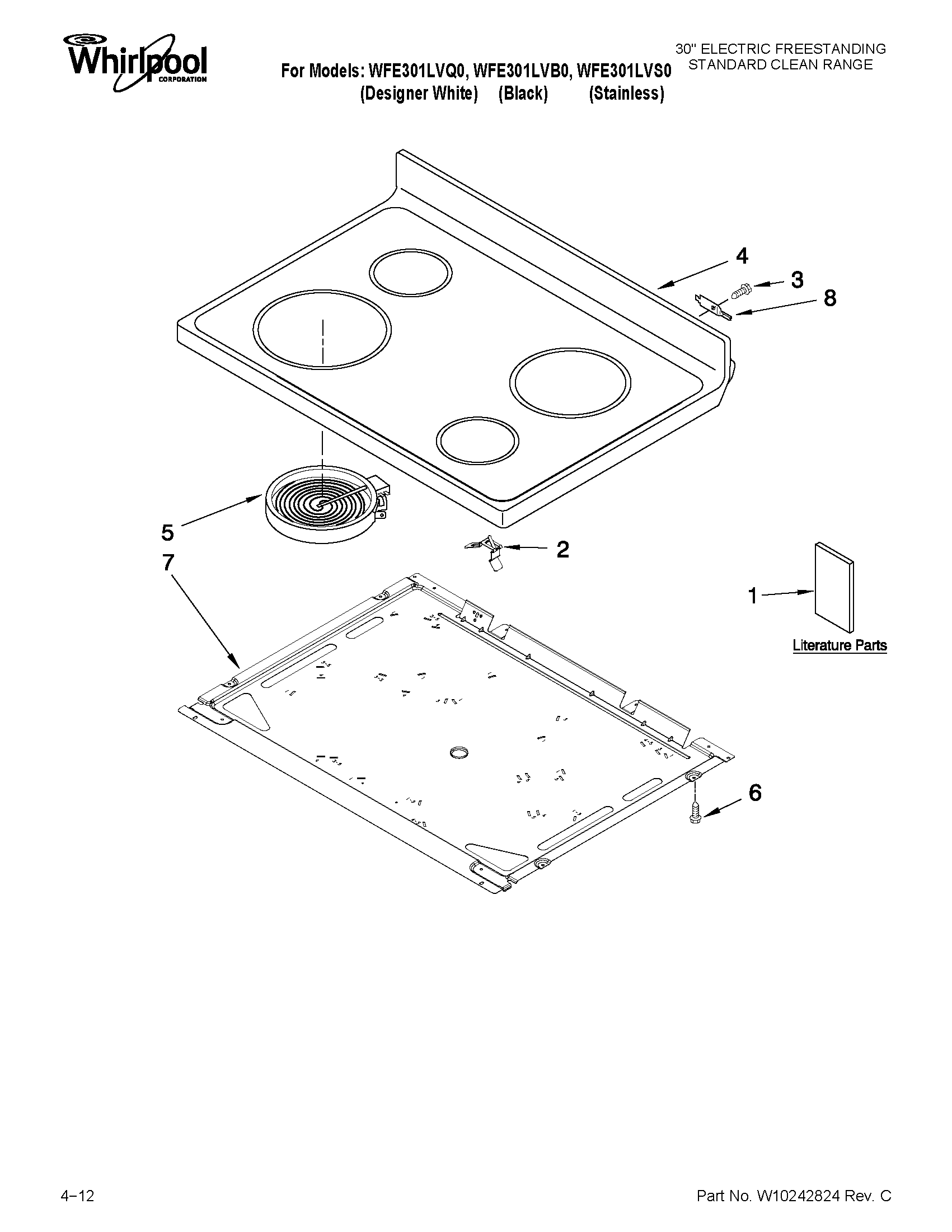 Whirlpool WFE301LVS0 cooktop parts diagram