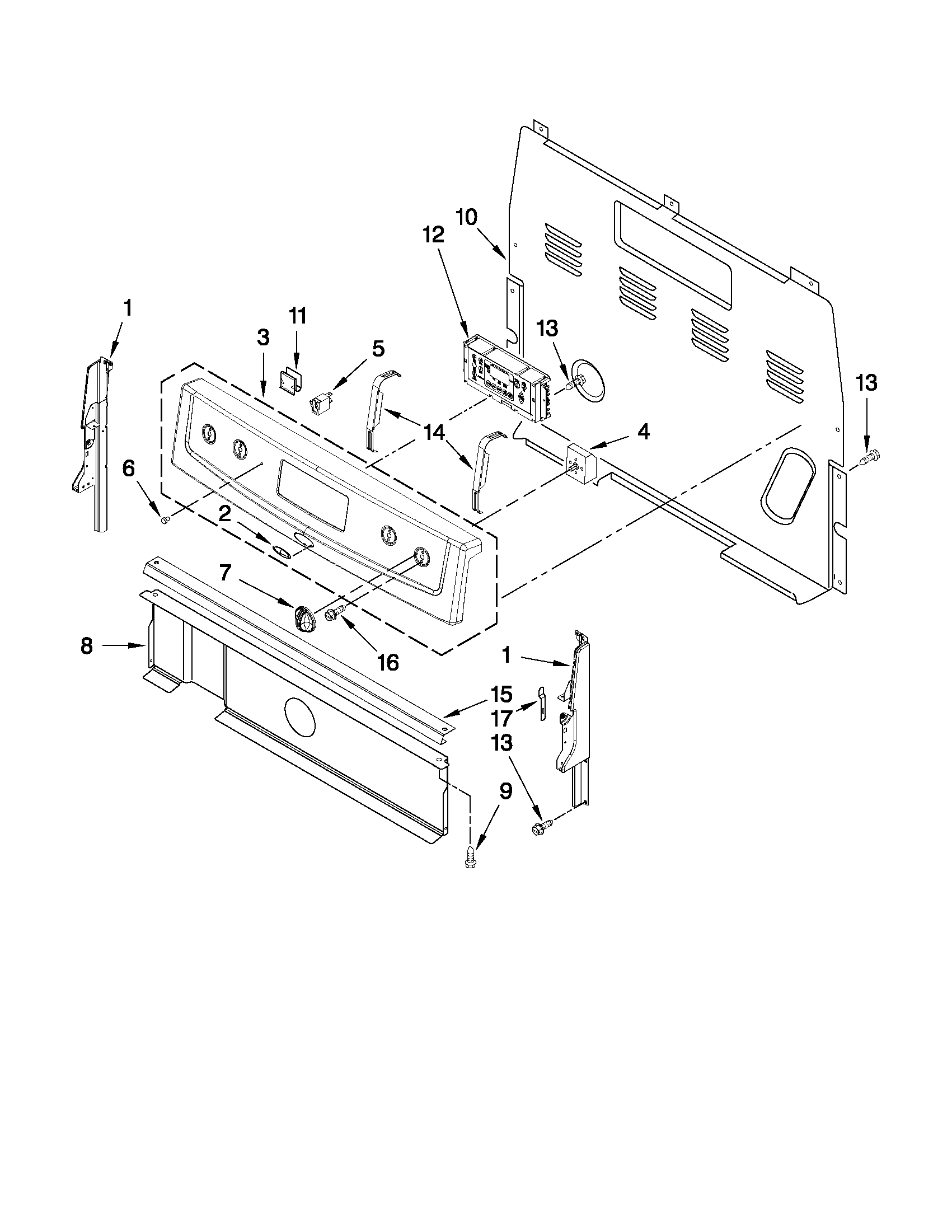 Whirlpool WFE301LVS0 control panel parts diagram