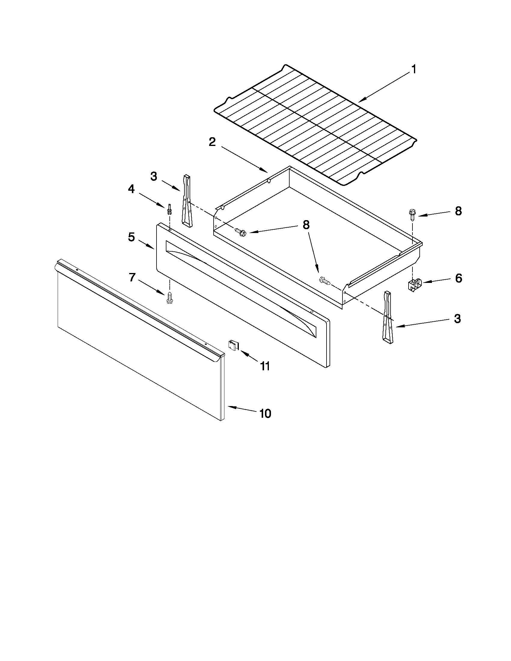 Whirlpool WFE301LVS0 drawer & broiler parts diagram