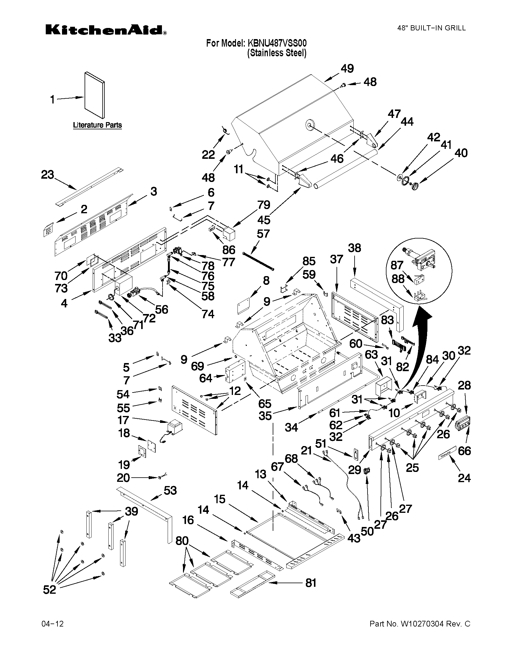 KitchenAid KBNU487VSS00 grill parts diagram