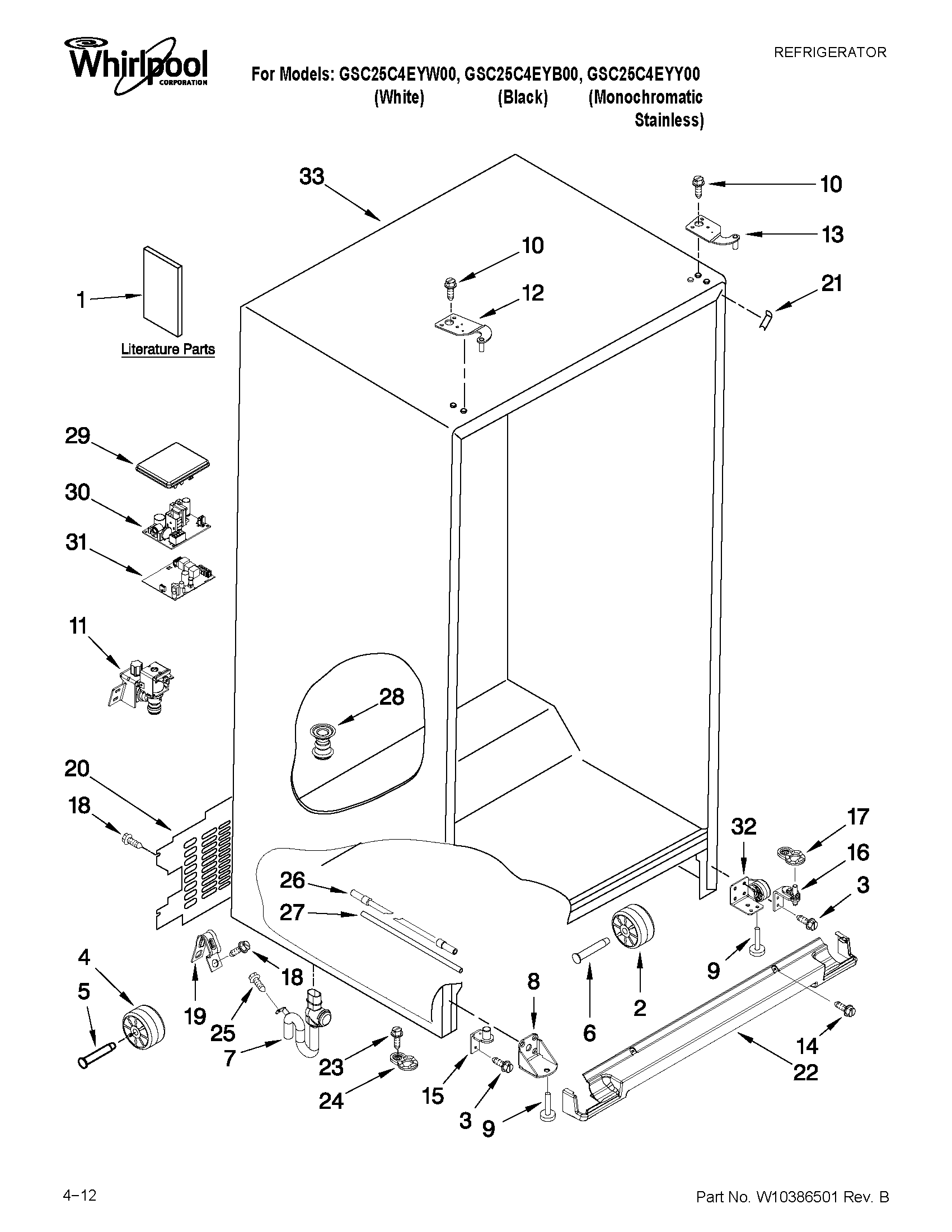 Whirlpool GSC25C4EYW00 cabinet parts diagram