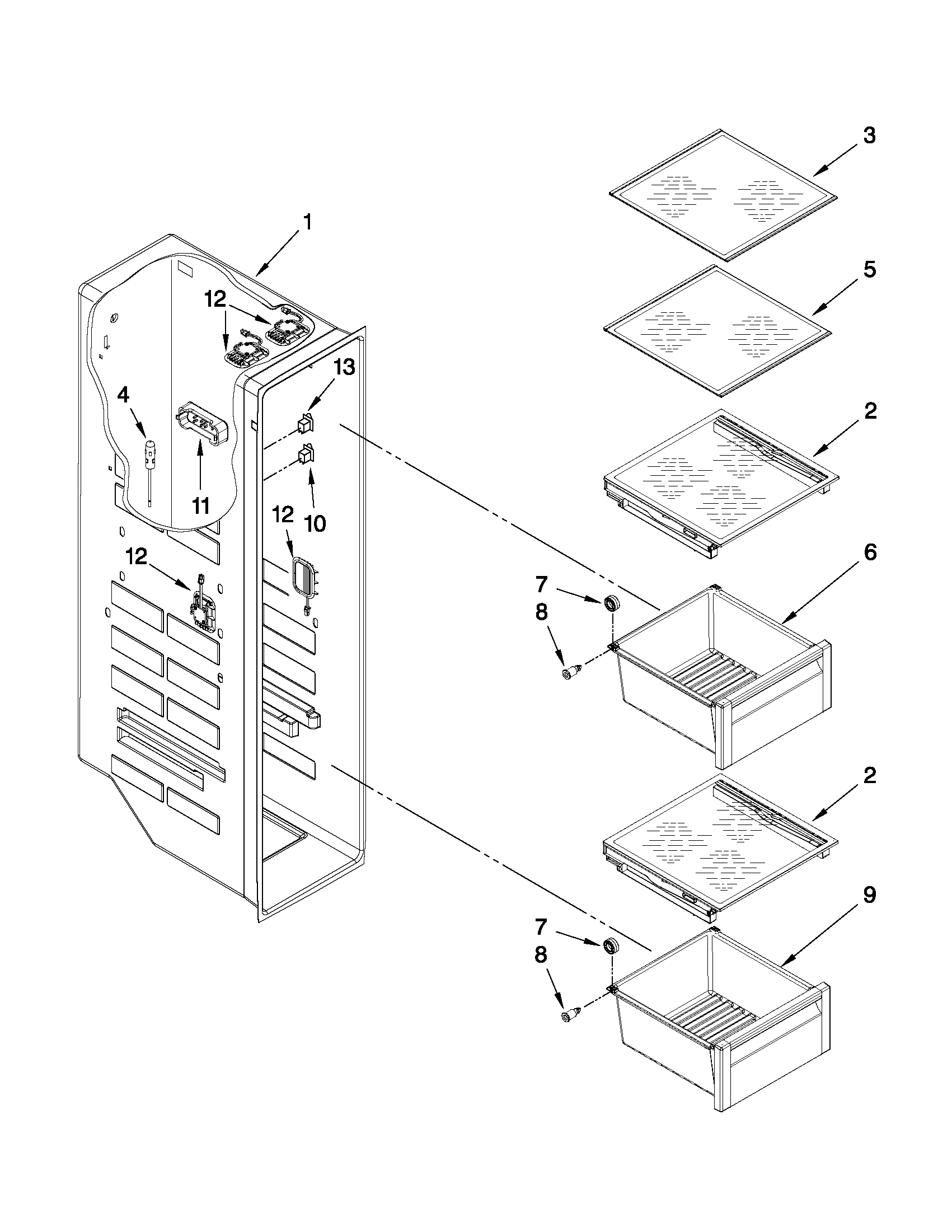 Whirlpool GSC25C4EYW00 freezer liner parts diagram