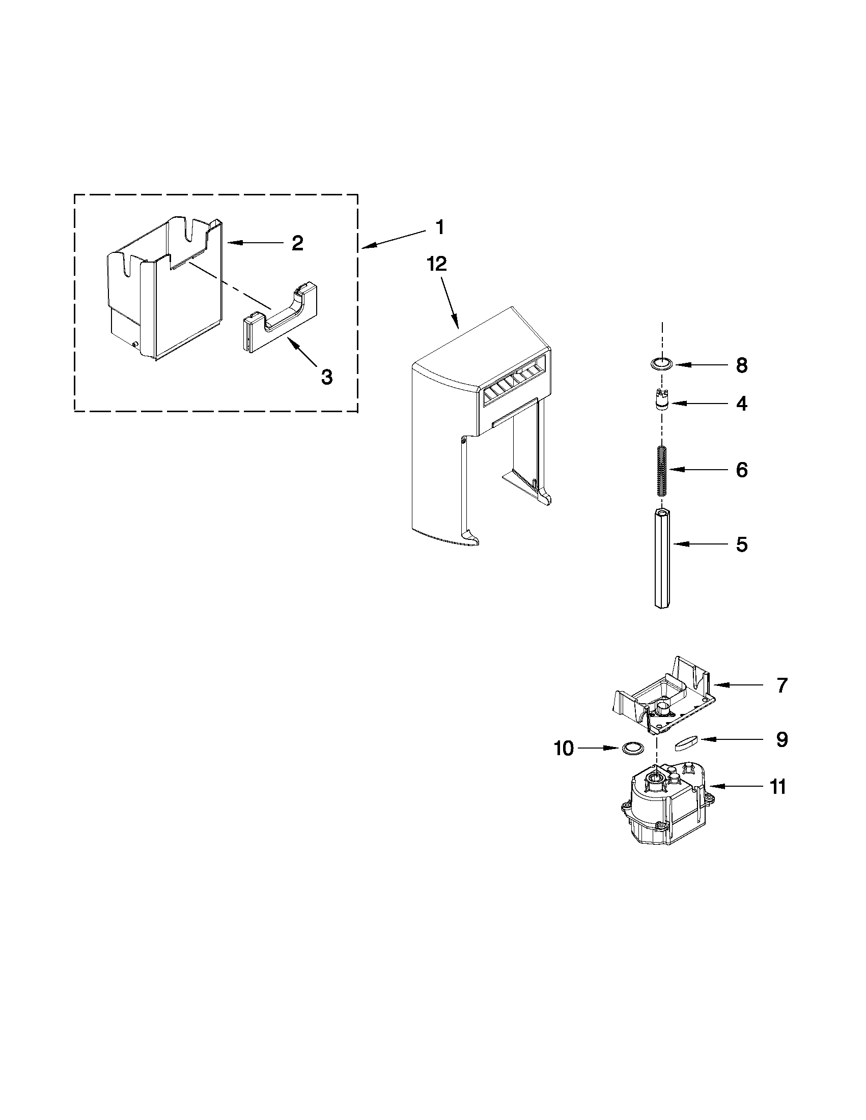 Whirlpool GSC25C4EYW00 motor and ice container parts diagram