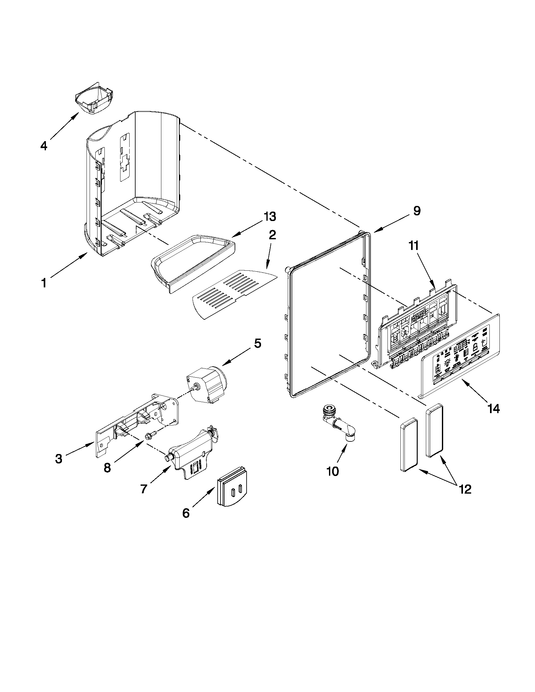 Whirlpool GSC25C4EYW00 dispenser front parts diagram