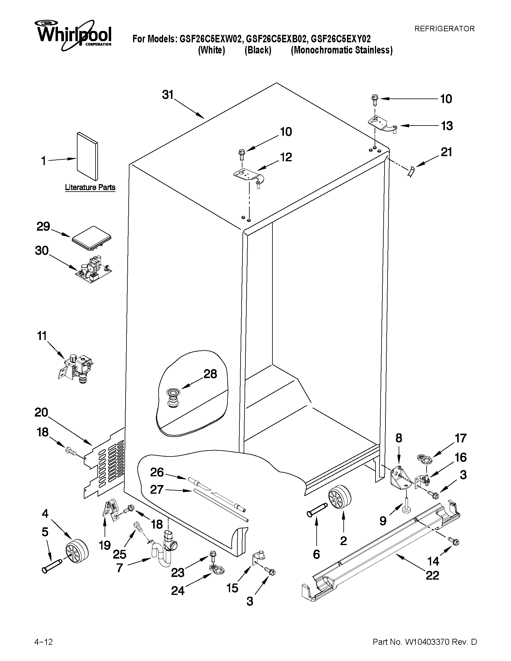 Whirlpool GSF26C5EXY02 cabinet parts diagram