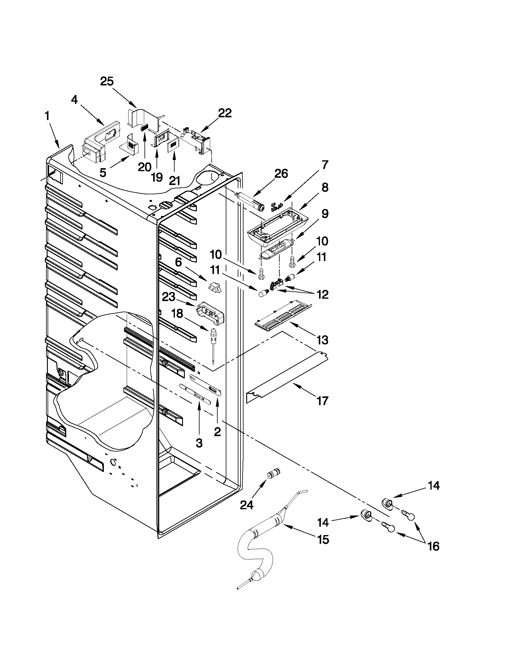 Whirlpool GSF26C5EXY02 refrigerator liner parts diagram