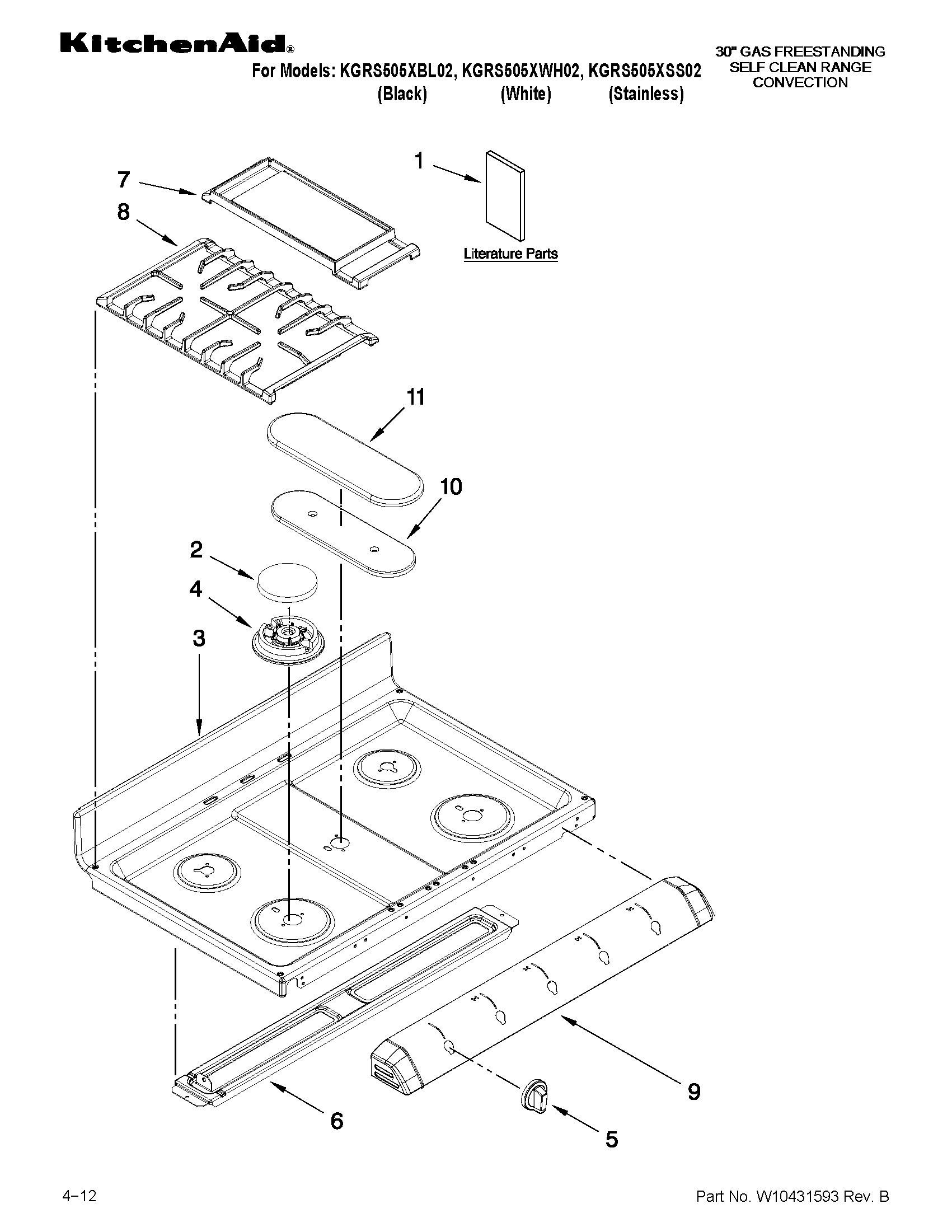 KitchenAid KGRS505XSS02 cooktop parts diagram