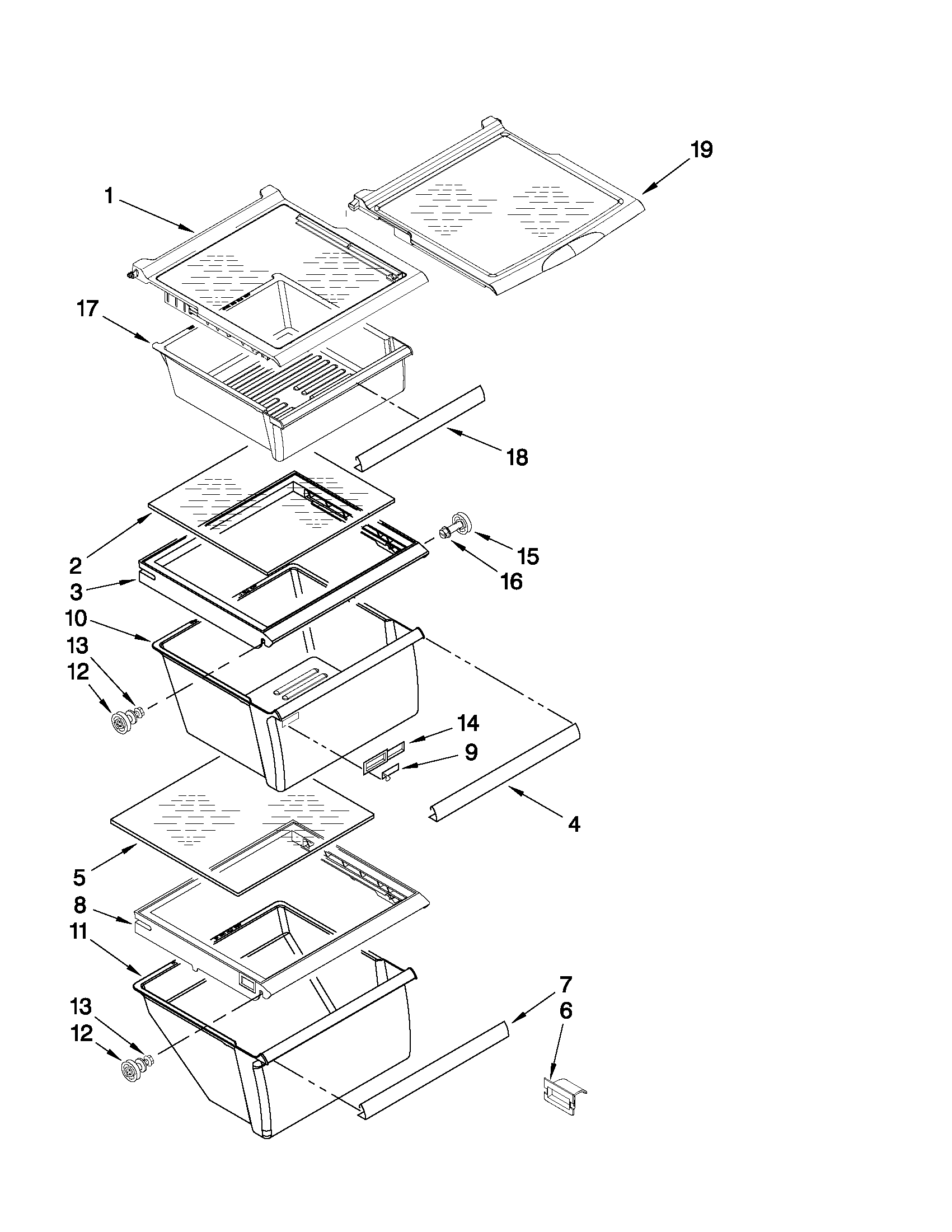 Whirlpool ED2KHAXVS03 refrigerator shelf parts diagram