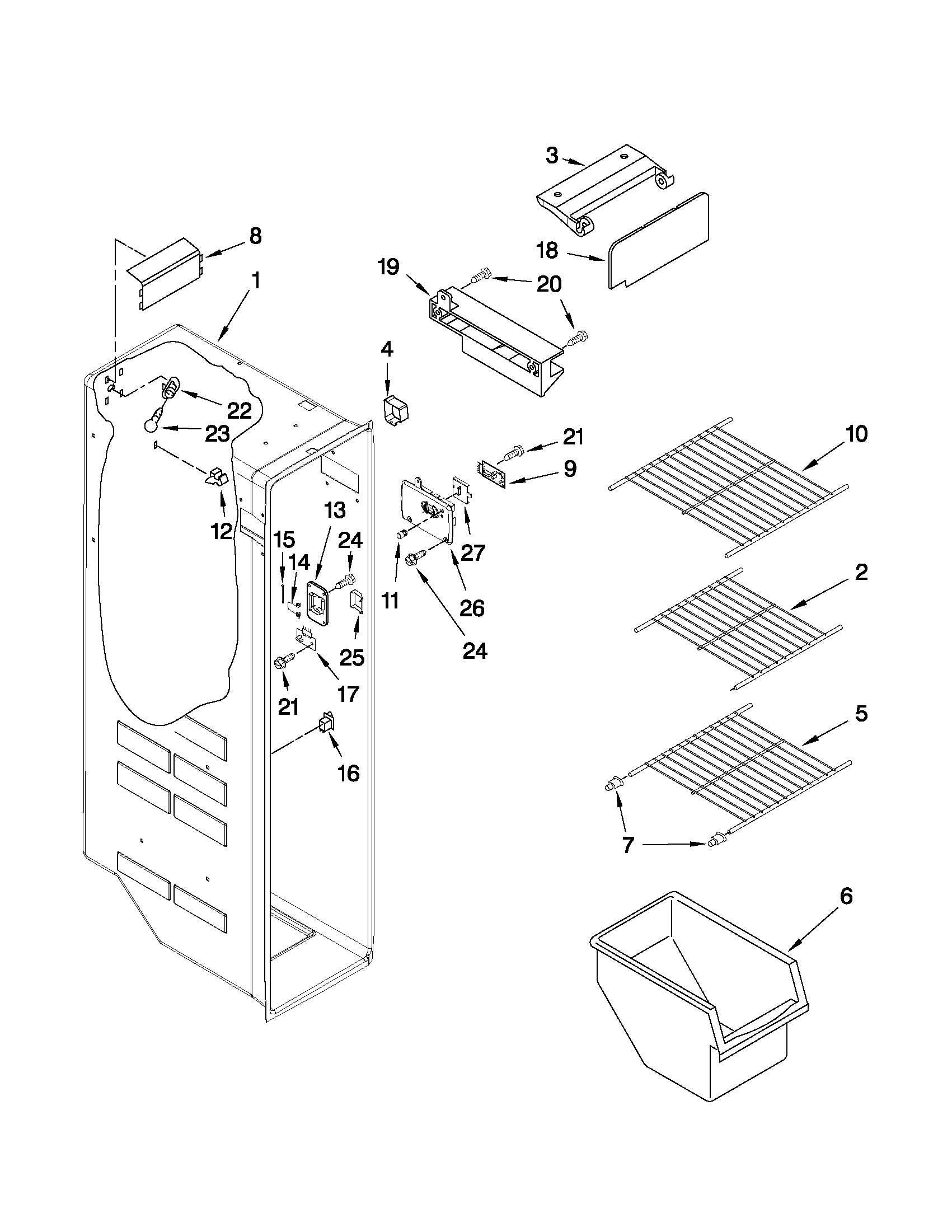 Whirlpool ED2KHAXVS03 freezer liner parts diagram