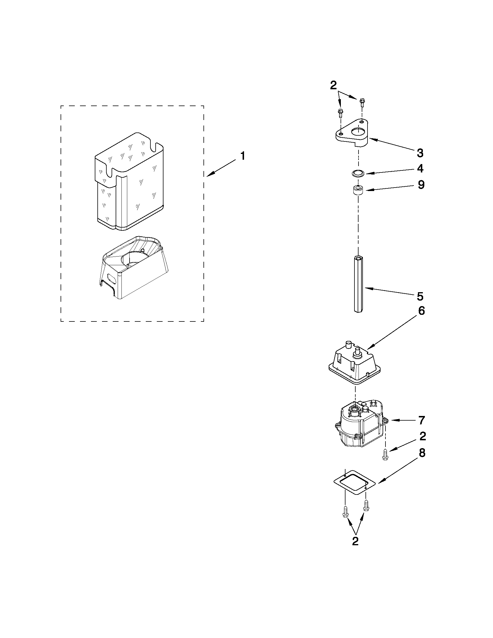 Whirlpool ED2KHAXVS03 motor and ice container parts diagram