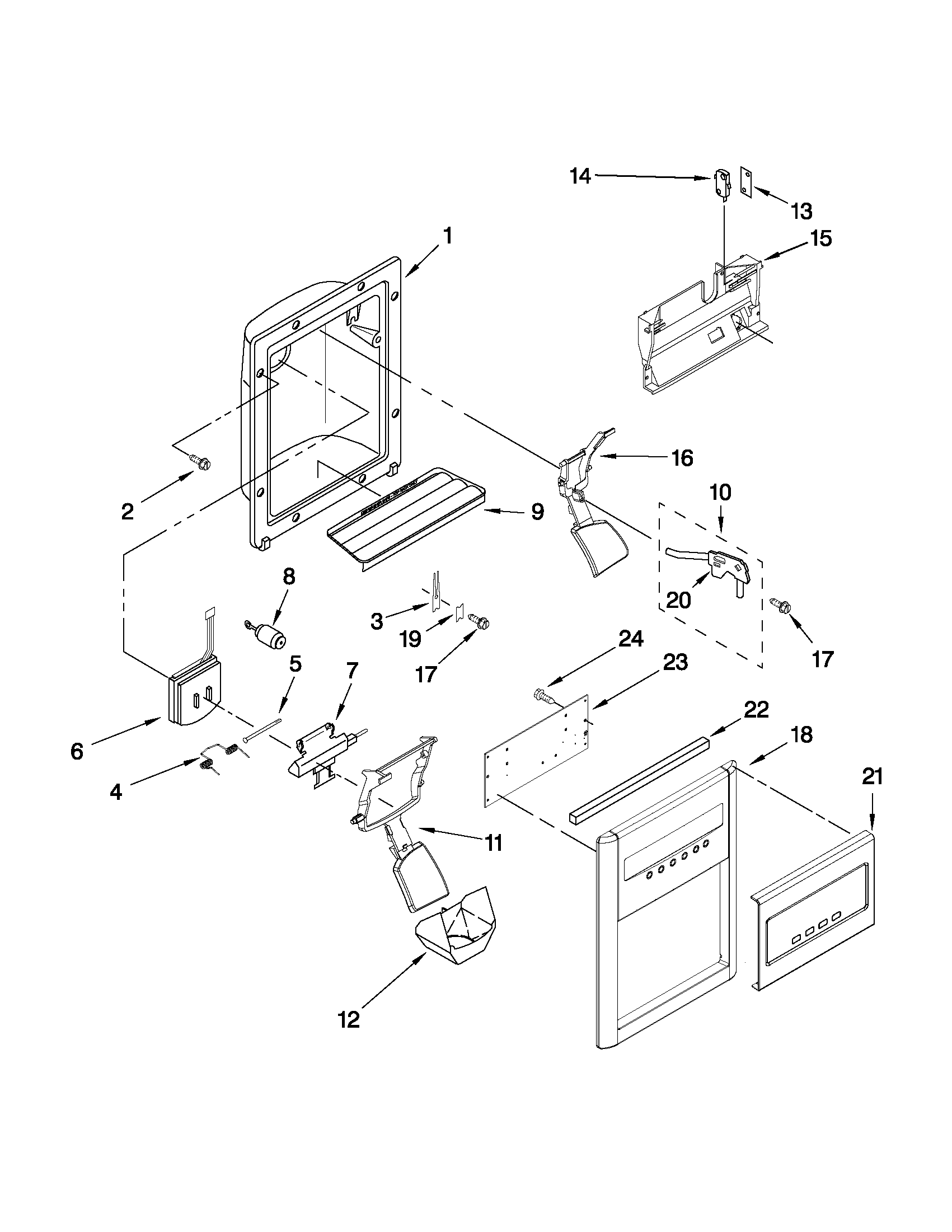 Whirlpool ED2KHAXVS03 dispenser front parts diagram