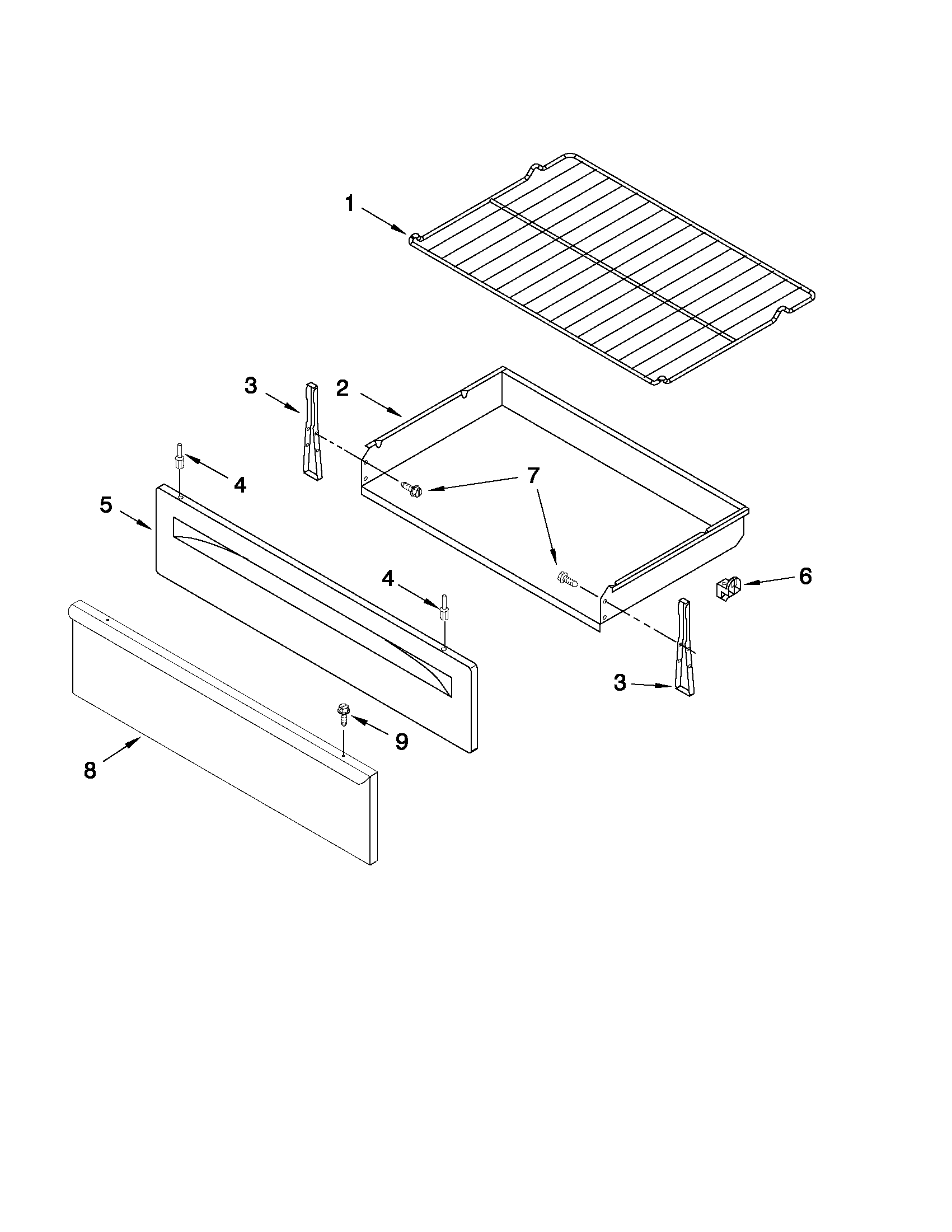 Whirlpool WFG381LVB3 drawer & broiler parts diagram