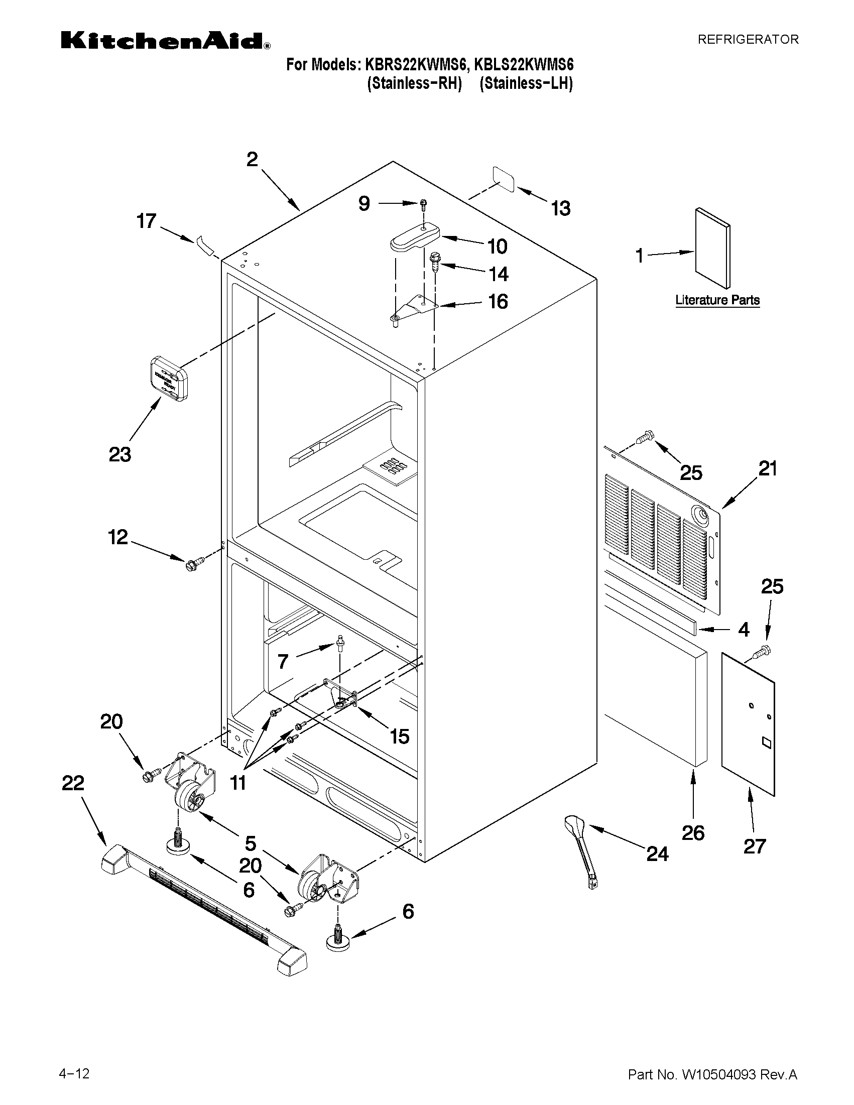 KitchenAid KBRS22KWMS6 cabinet parts diagram