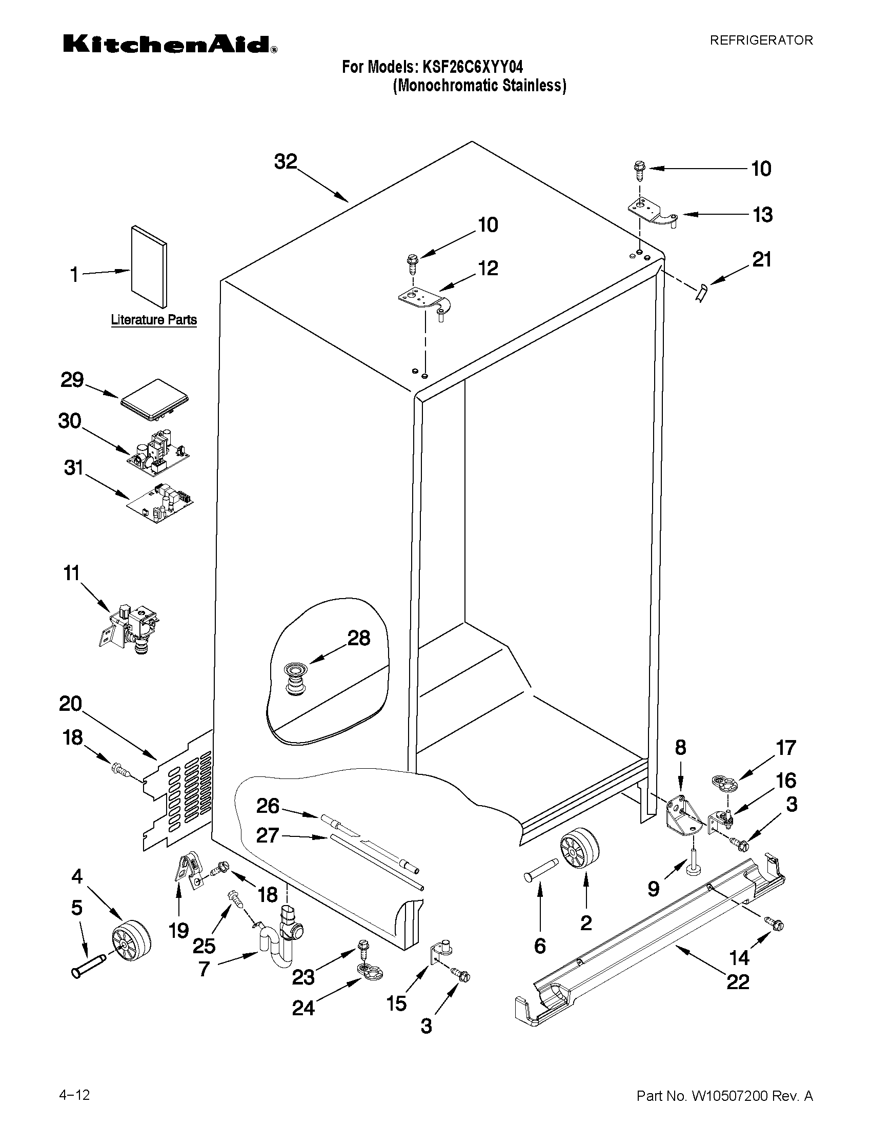 KitchenAid KSF26C6XYY04 cabinet parts diagram