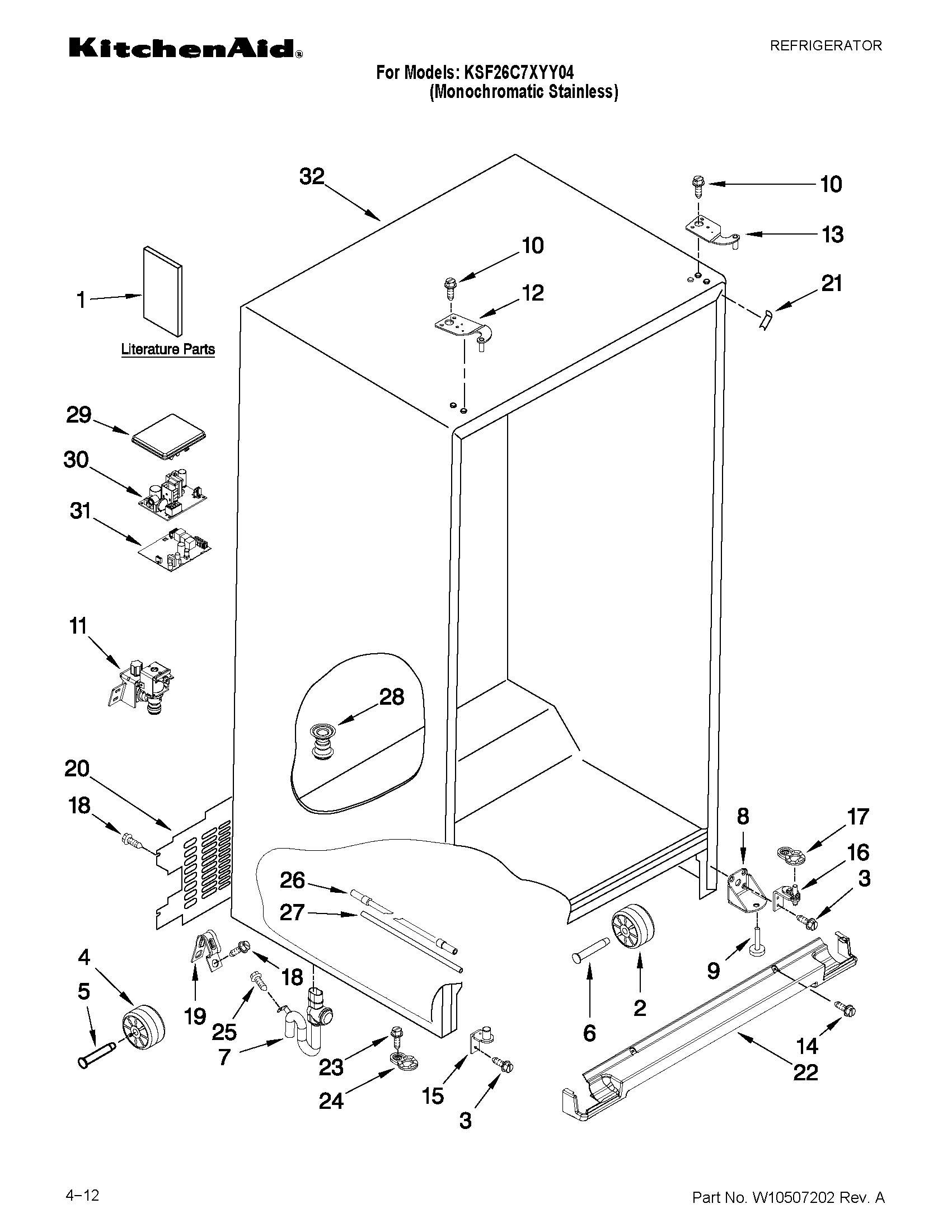 KitchenAid KSF26C7XYY04 cabinet parts diagram