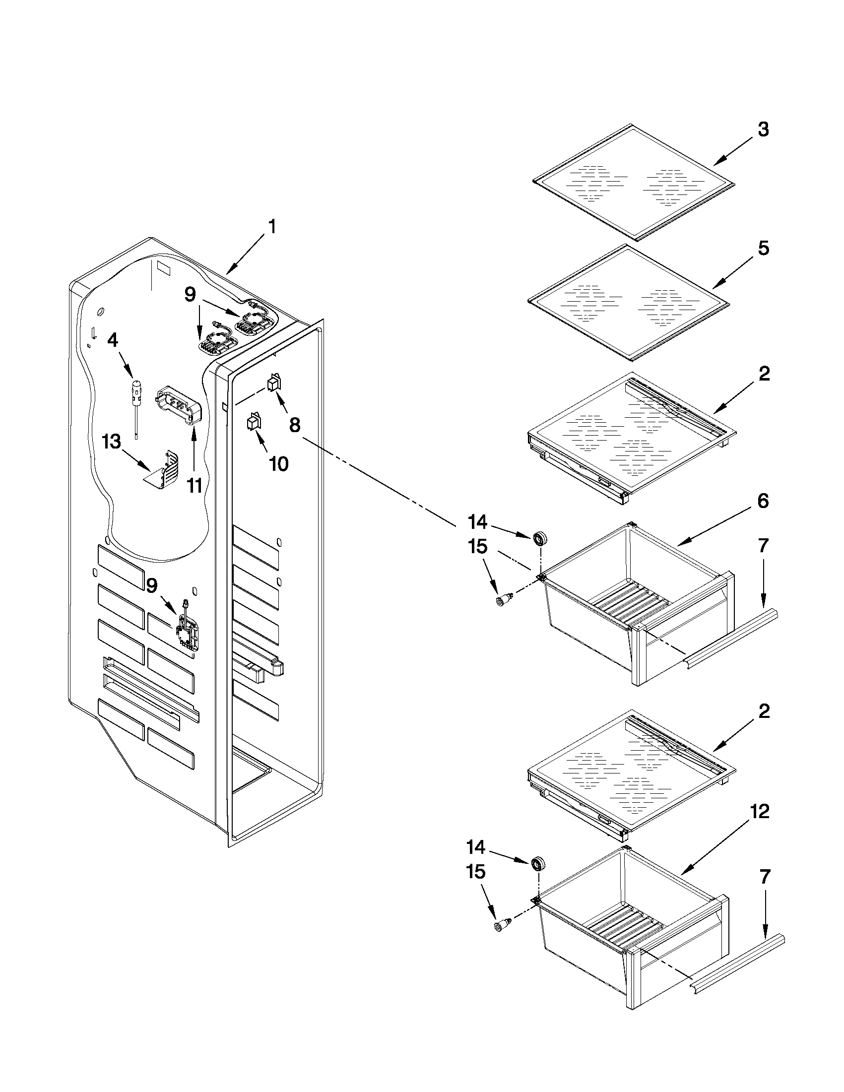KitchenAid KSF26C7XYY04 freezer liner parts diagram
