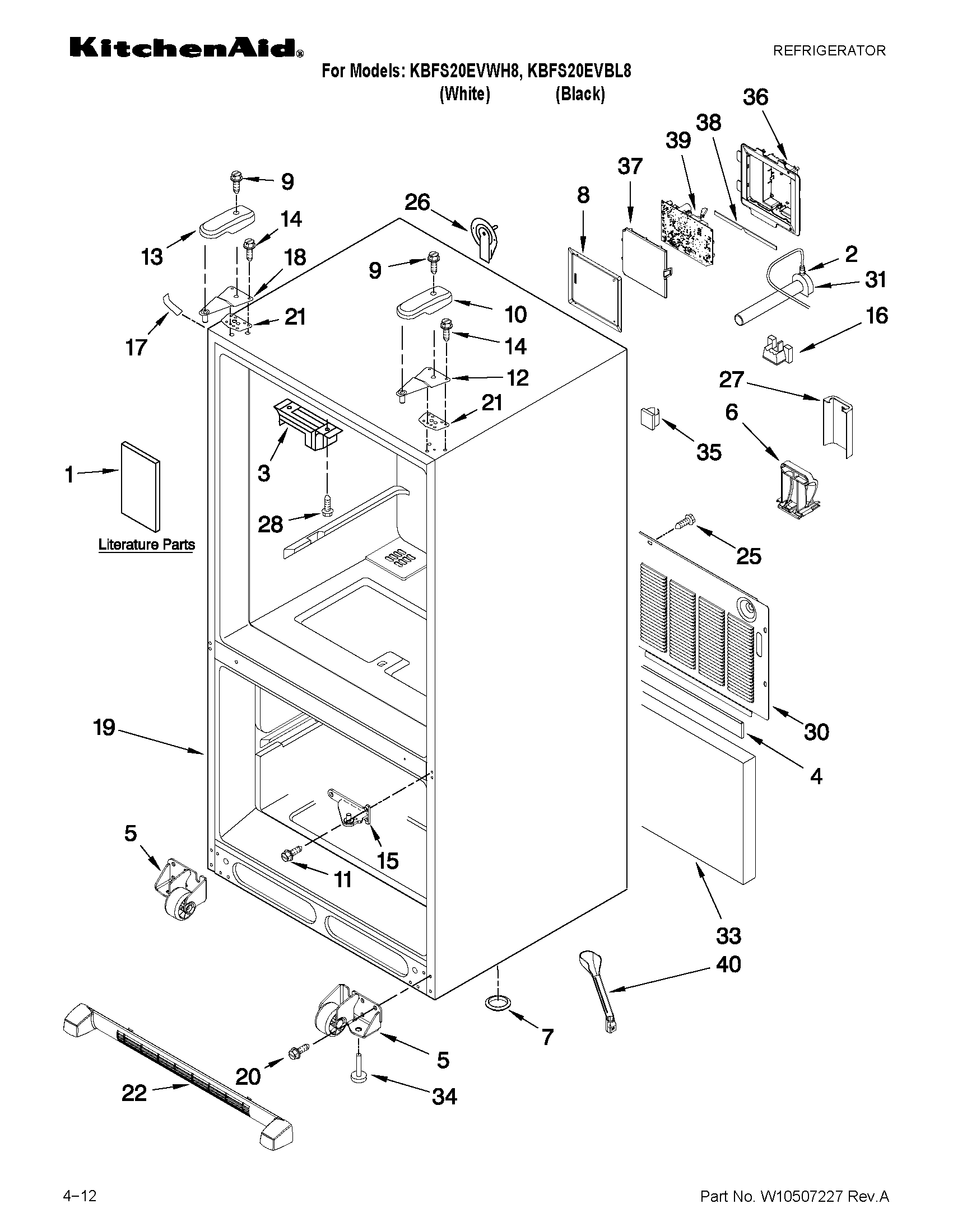KitchenAid KBFS20EVWH8 cabinet parts diagram