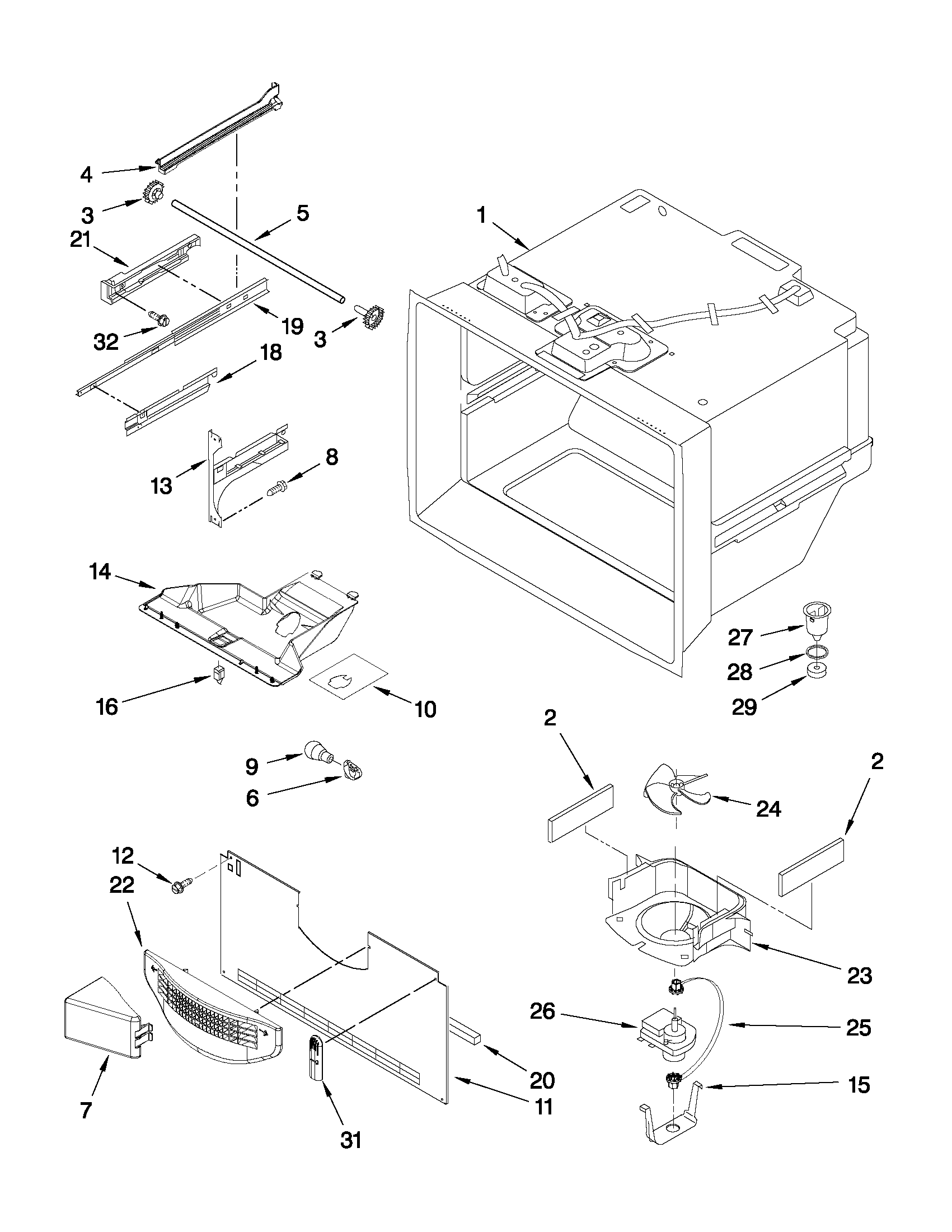 KitchenAid KBFS20EVWH8 freezer liner parts diagram