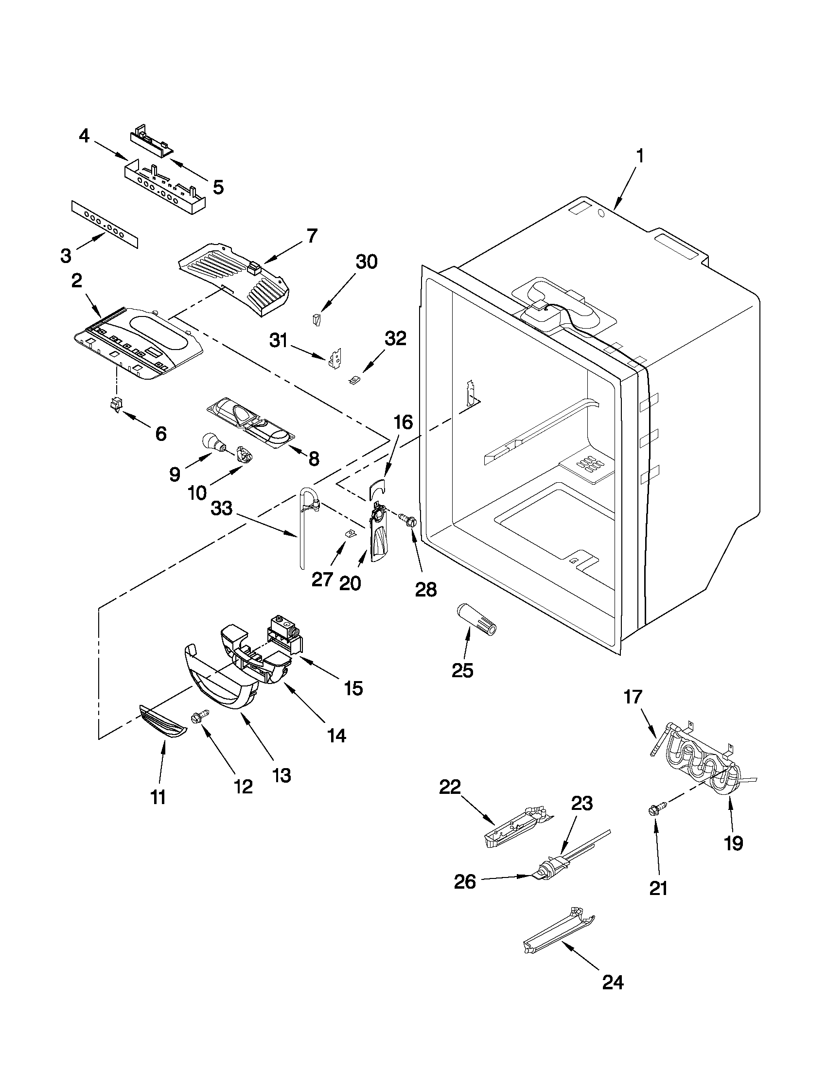 KitchenAid KBFS20EVWH8 refrigerator liner parts diagram