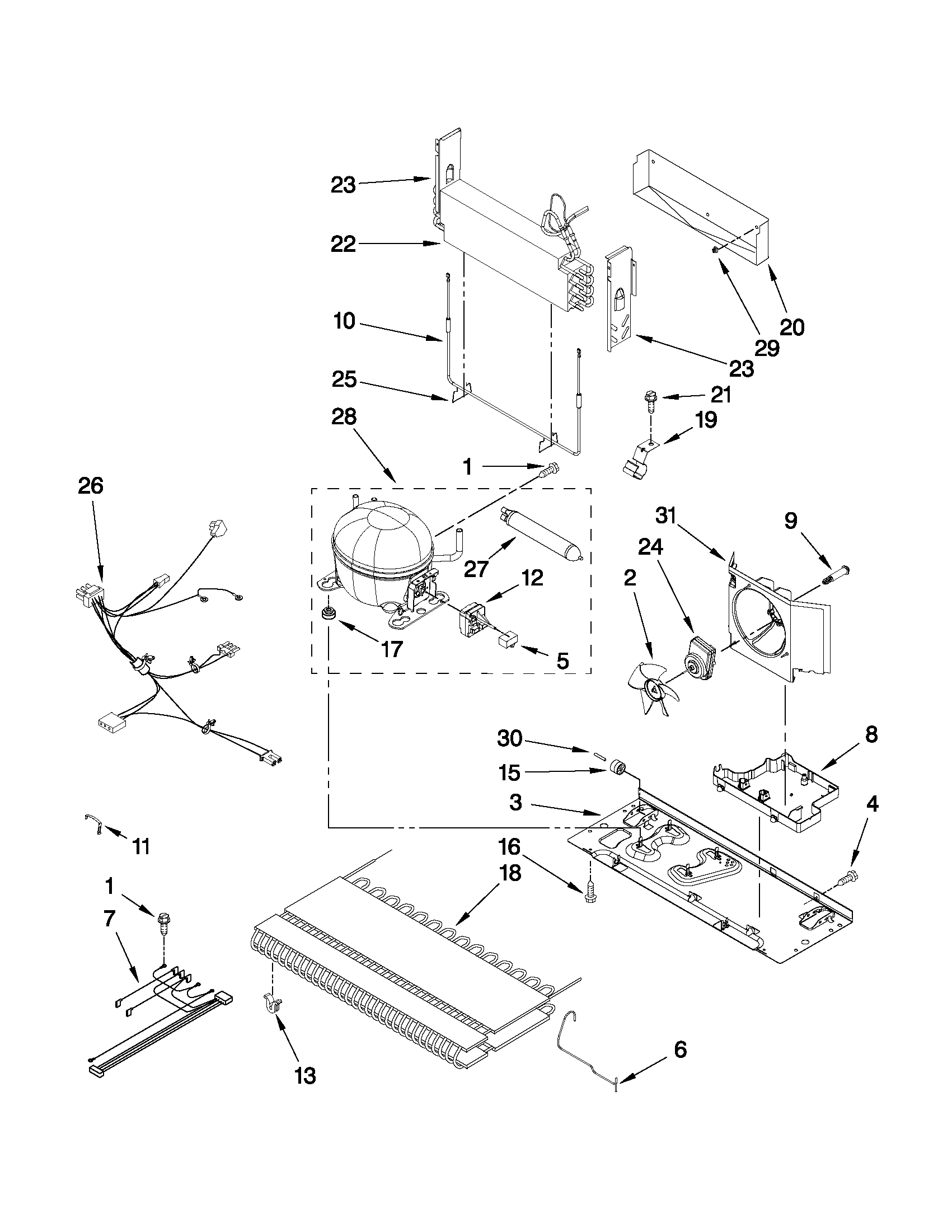 KitchenAid KBFS20EVWH8 unit parts diagram
