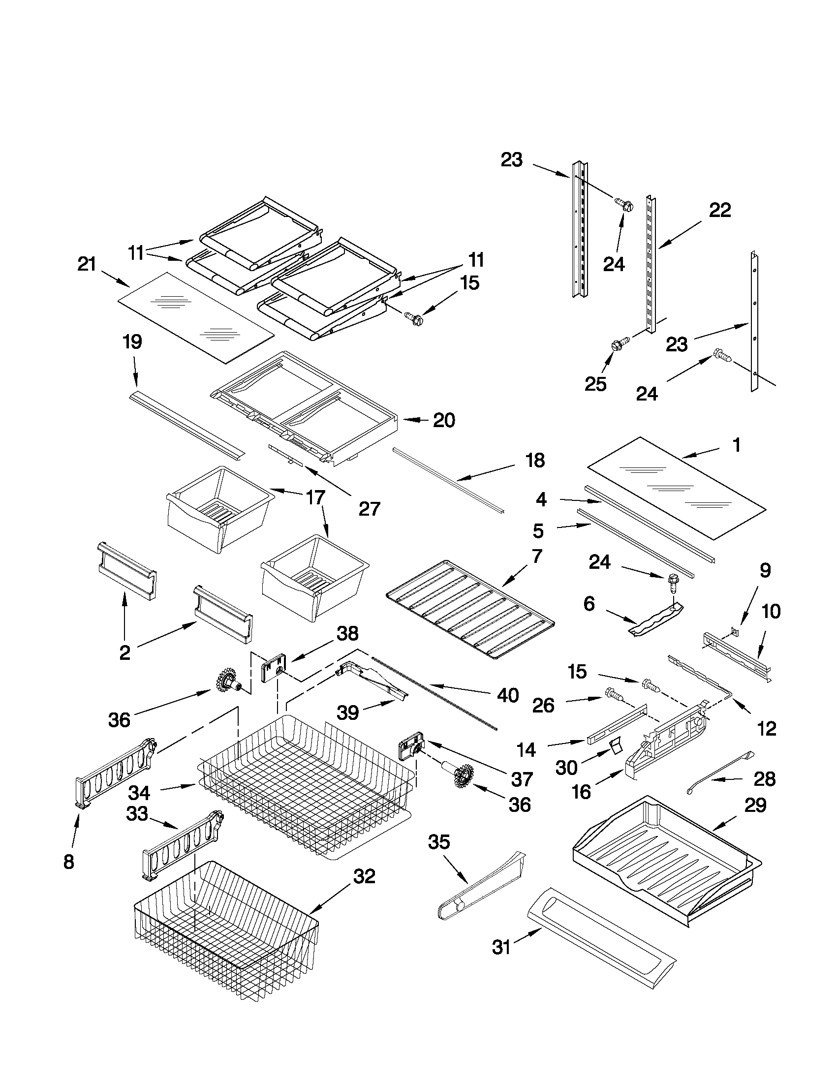 KitchenAid KBFS20EVWH8 shelf parts diagram