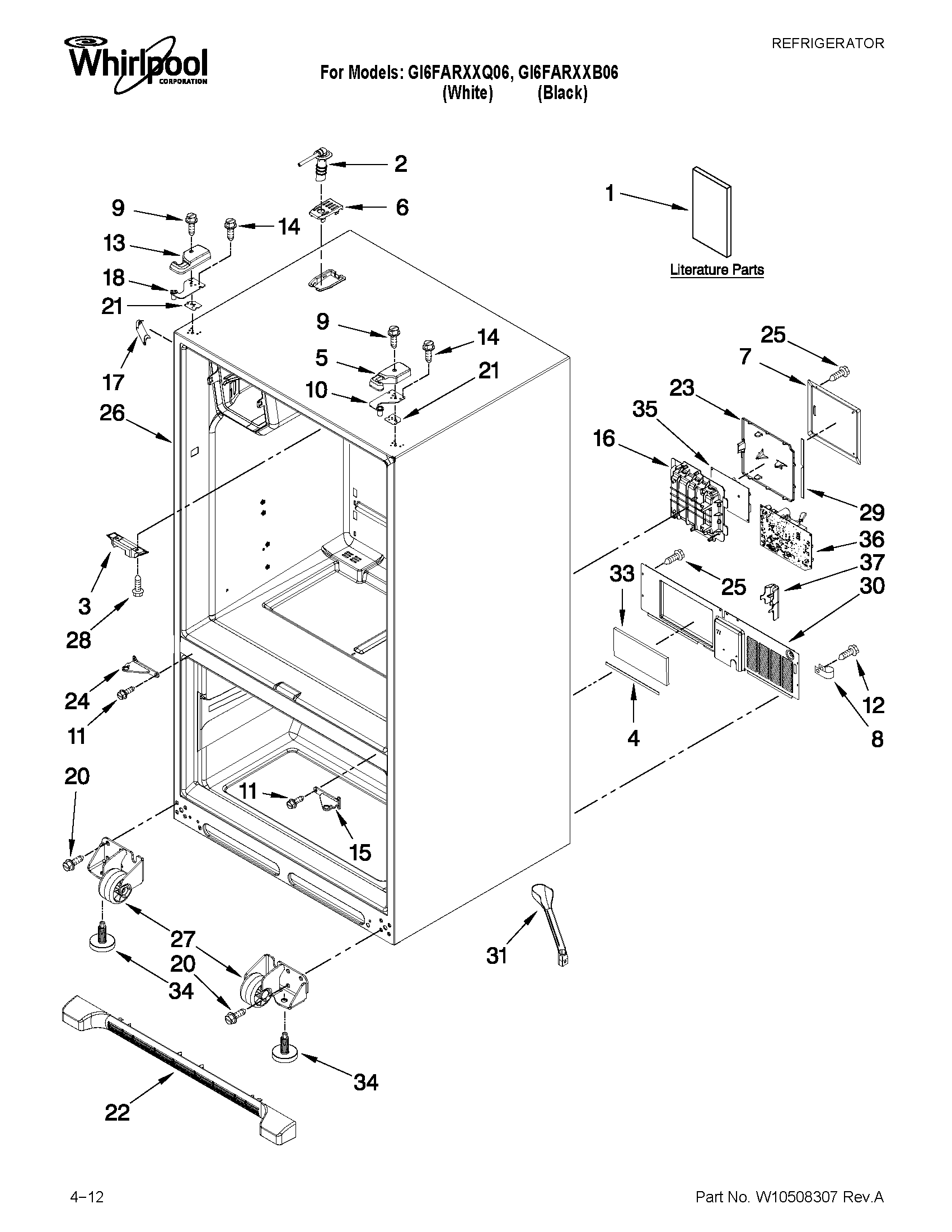 Whirlpool GI6FARXXB06 cabinet parts diagram