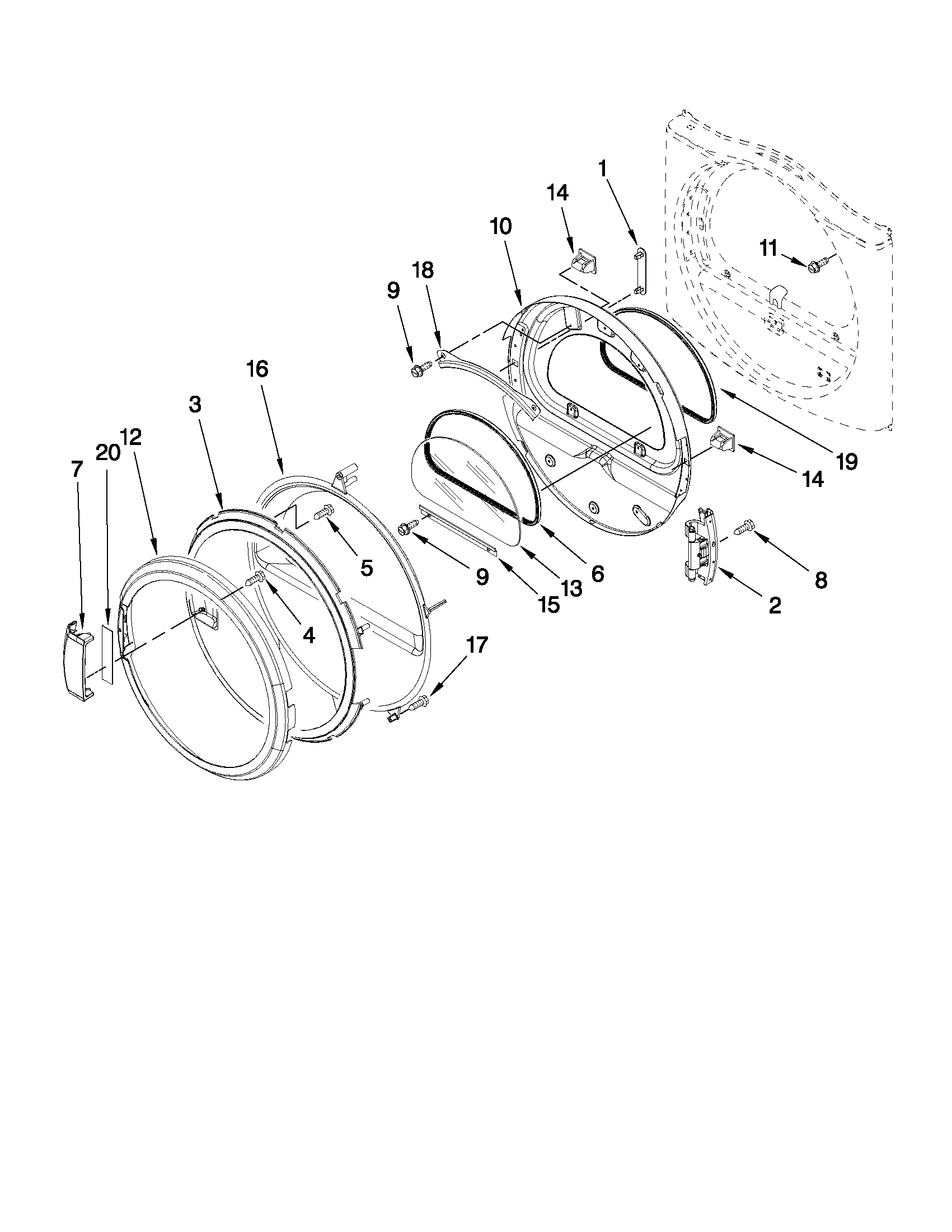 Maytag MDE22PDAZW0 door parts diagram