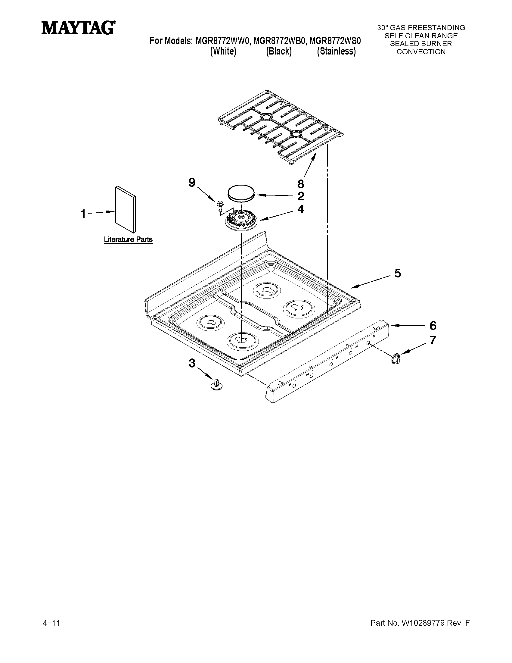 Maytag MGR8772WB0 cooktop parts diagram
