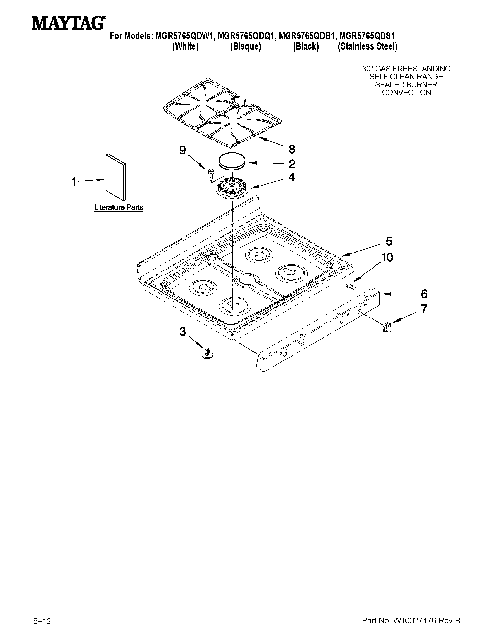 Maytag MGR5765QDS1 cooktop parts diagram
