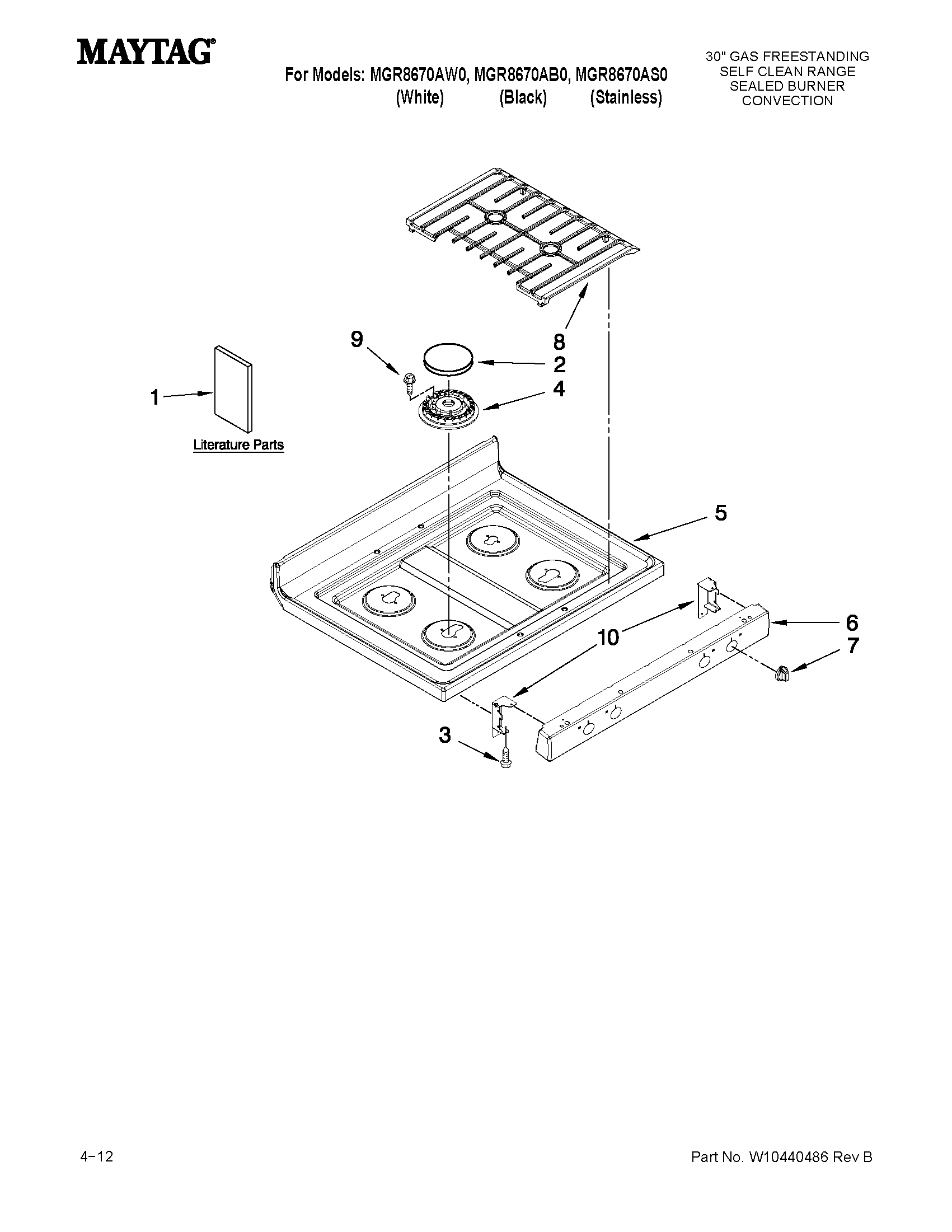Maytag MGR8670AW0 cooktop parts diagram