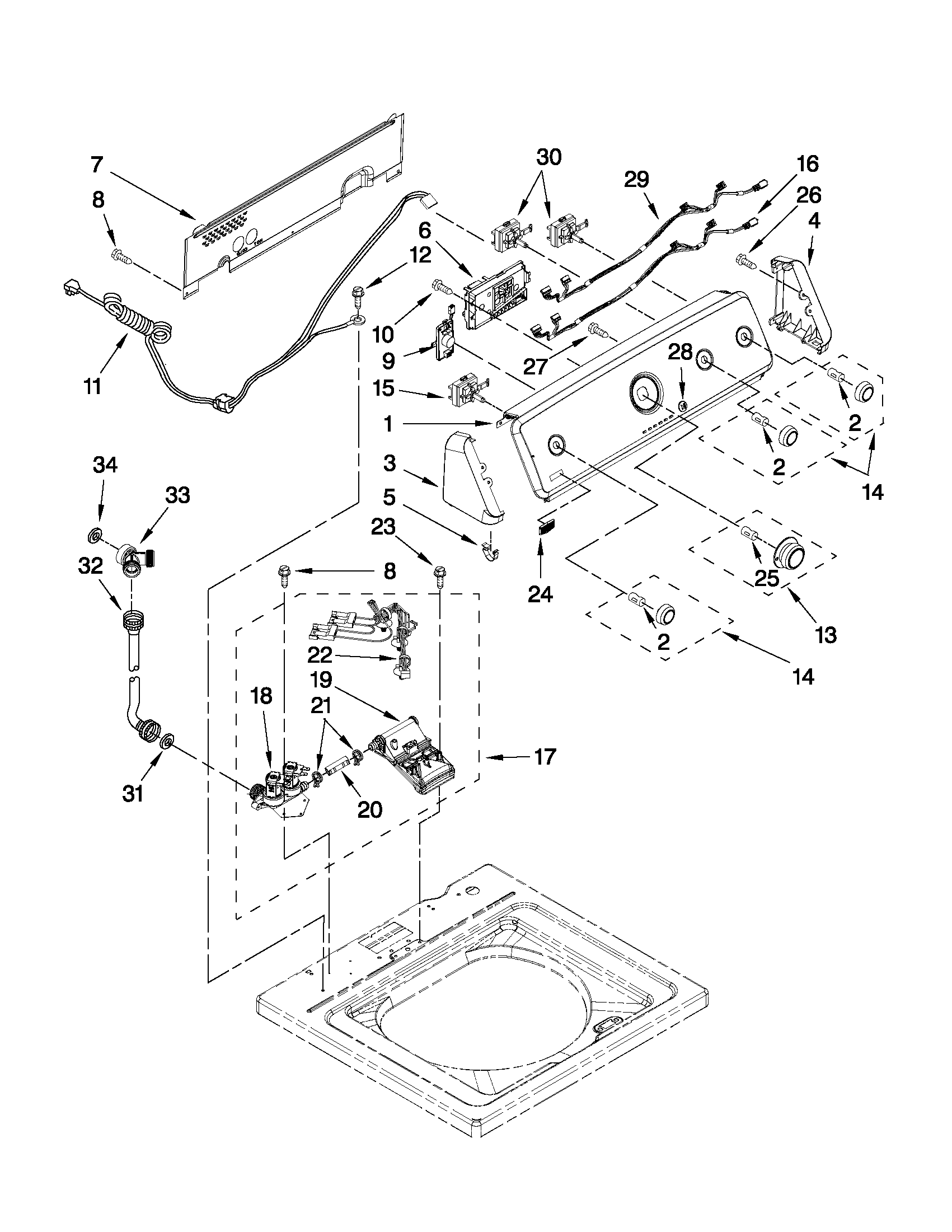 Maytag 3LMVWC400YW0 console and water inlet parts diagram
