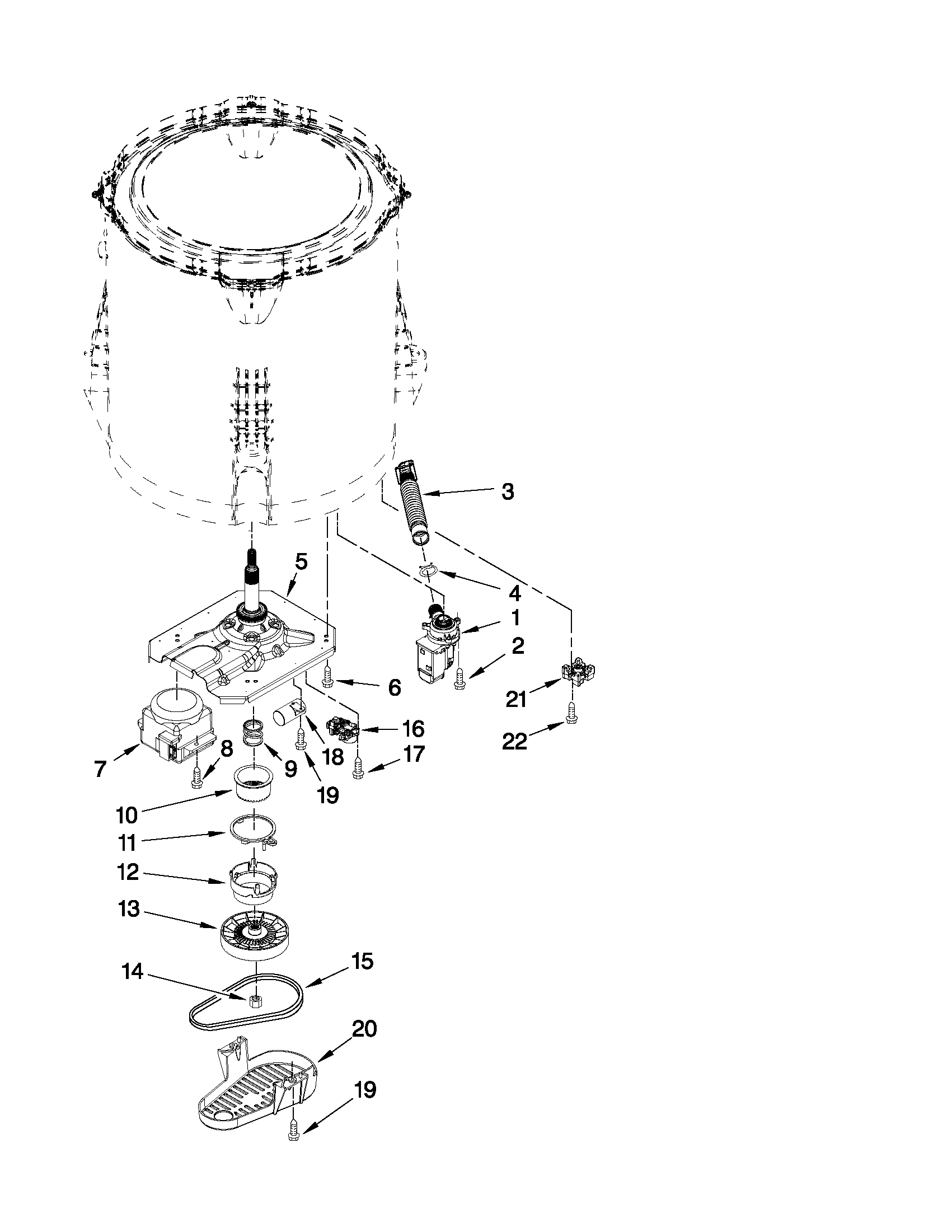 Maytag 3LMVWC400YW0 gearcase, motor and pump parts diagram