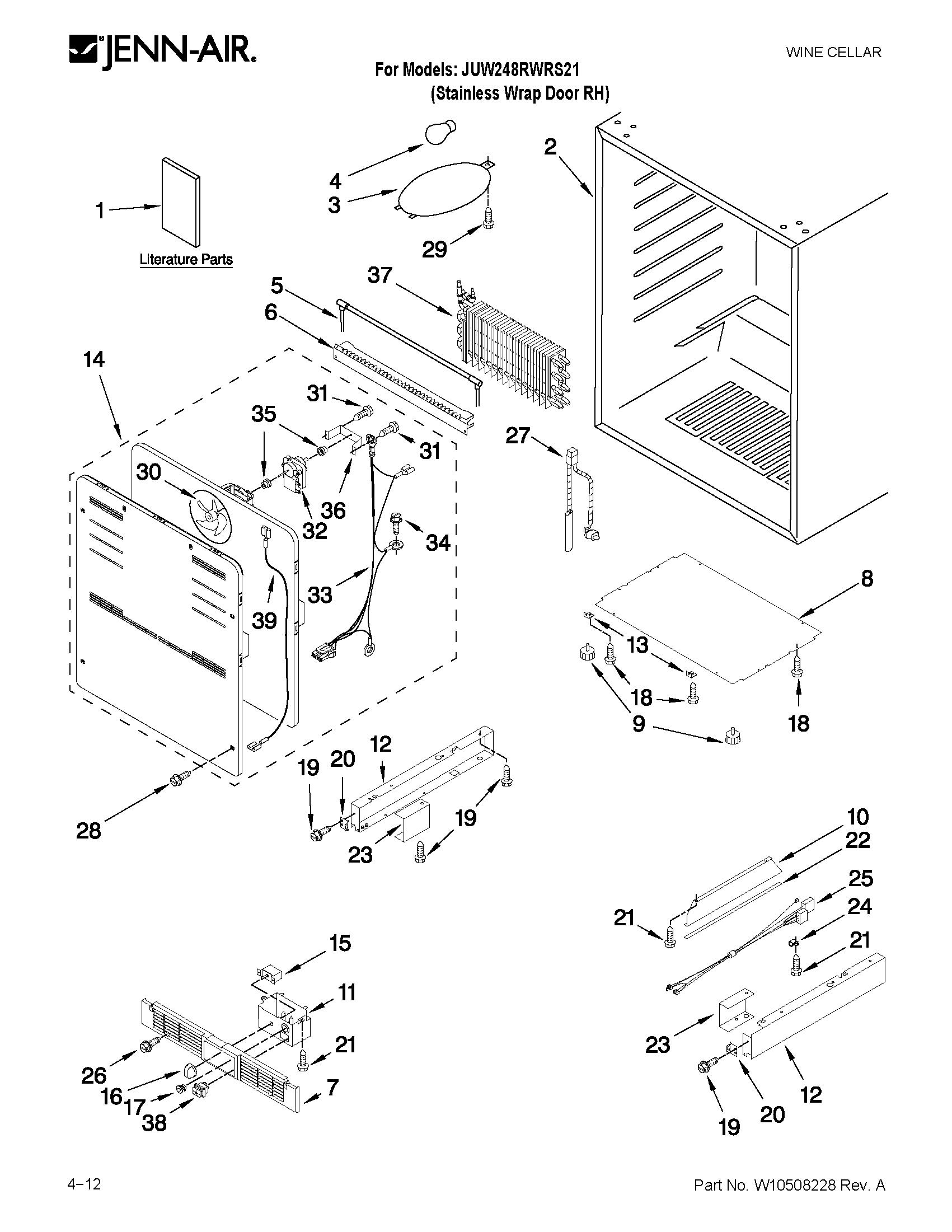 Jenn-Air JUW248RWRS21 cabinet parts diagram