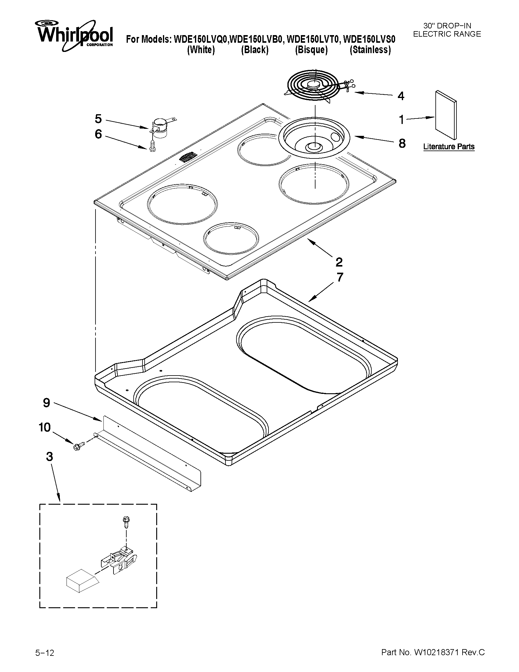 Whirlpool WDE150LVQ0 cooktop parts diagram