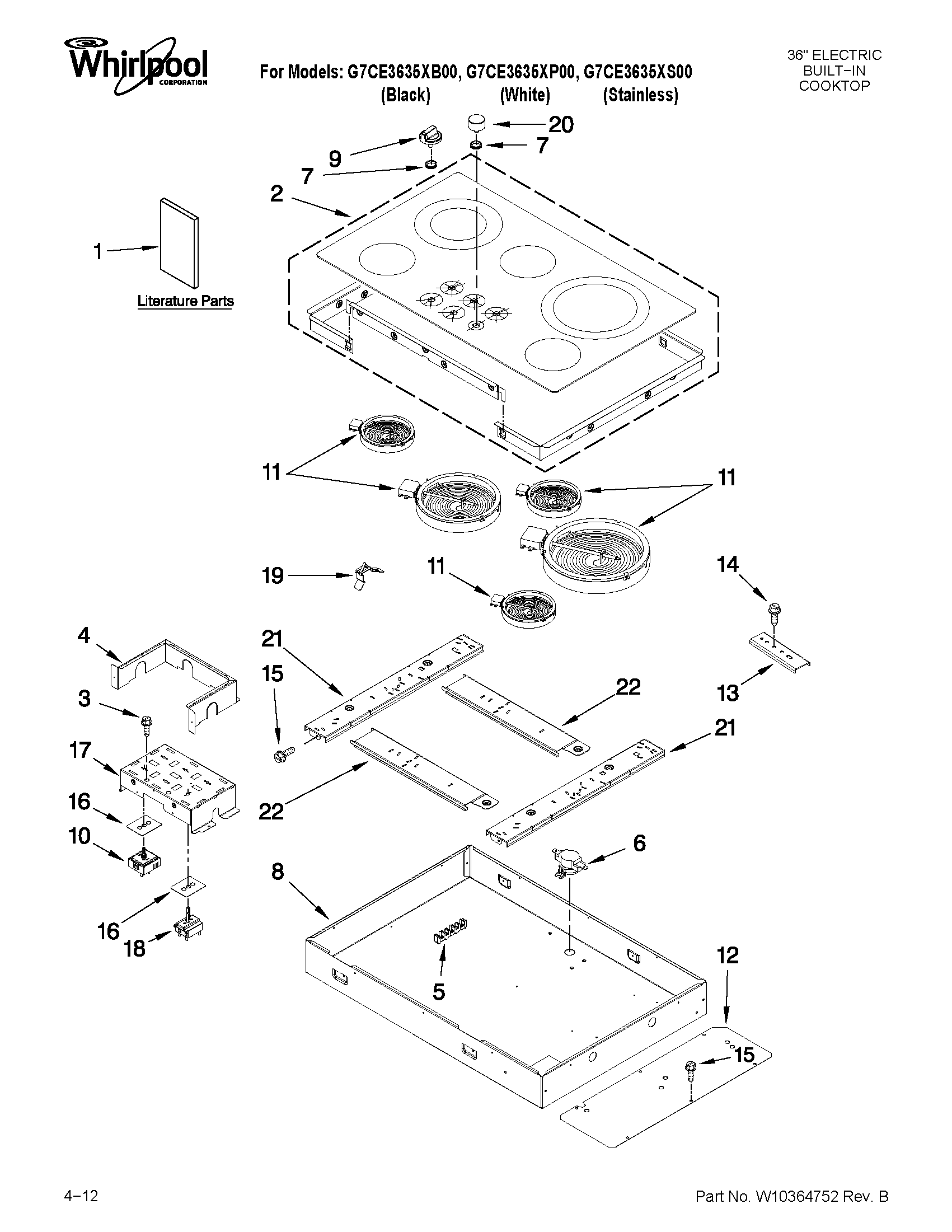 Whirlpool G7CE3635XP00 cooktop parts diagram