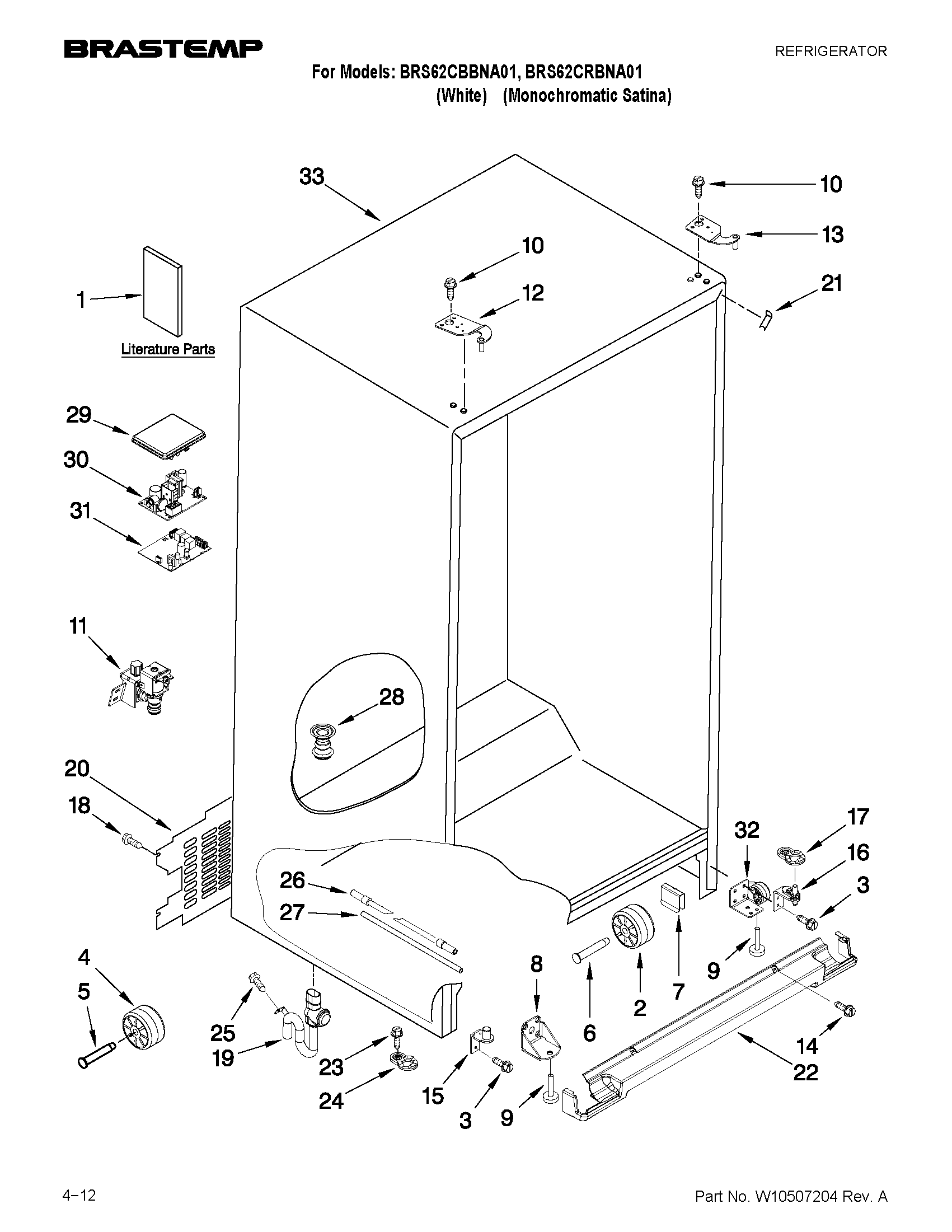 Whirlpool BRS62CBBNA01 cabinet parts diagram