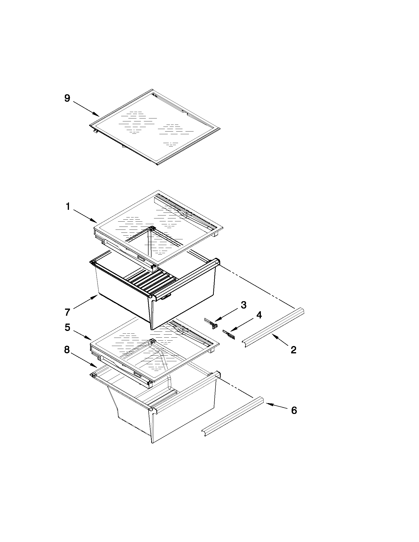 Whirlpool BRS62CBBNA01 refrigerator shelf parts diagram