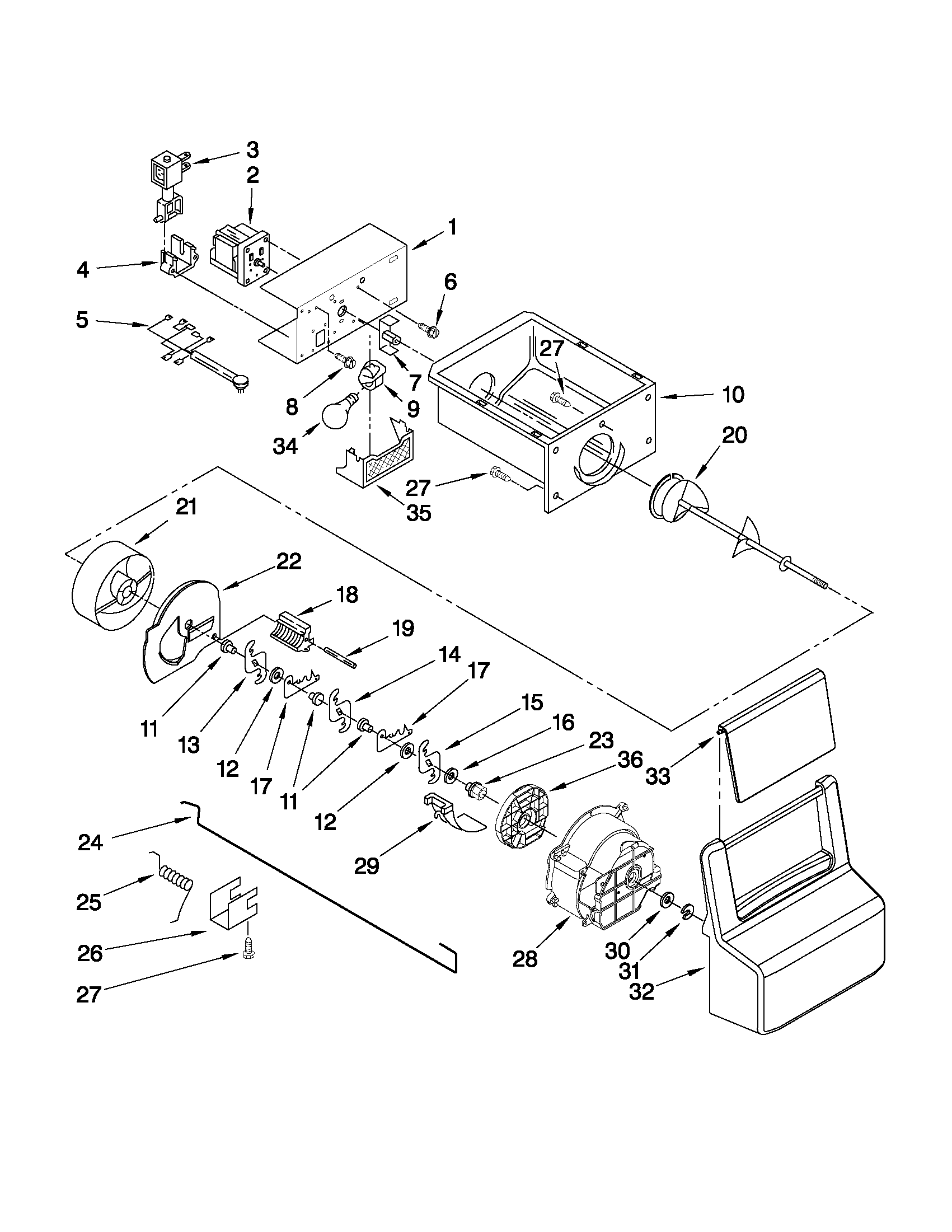 Whirlpool BRS62CBBNA01 motor and ice container parts diagram