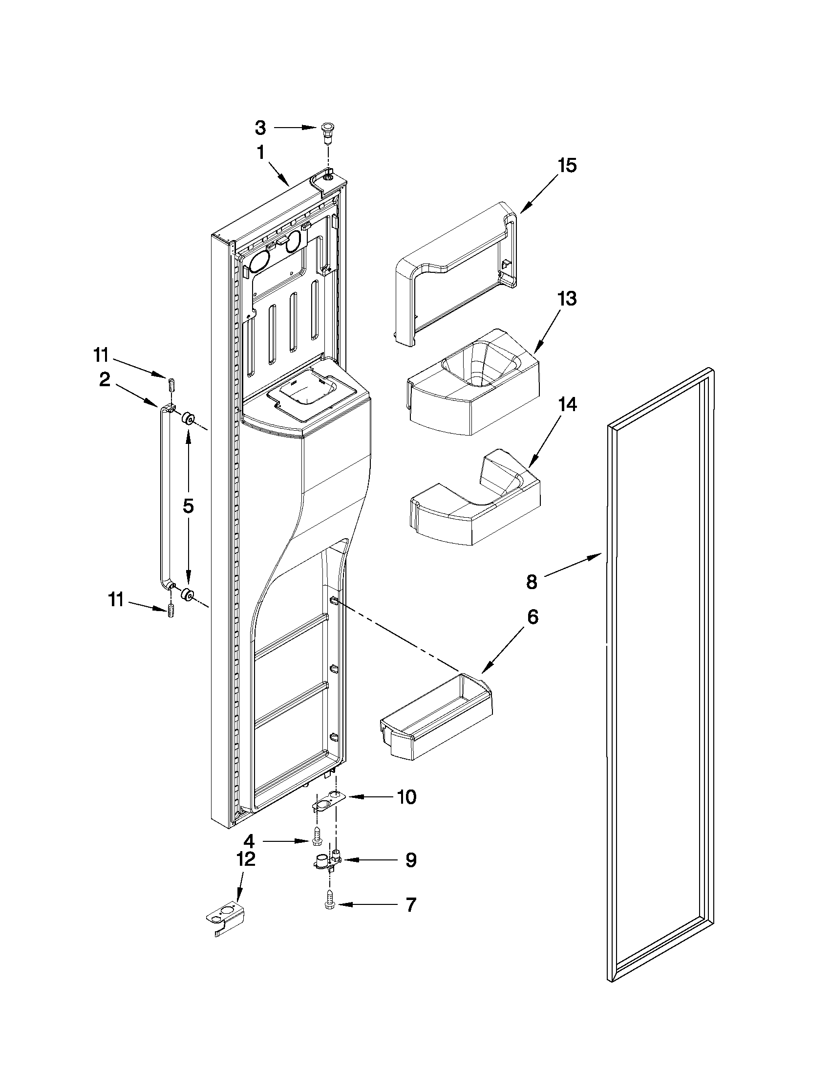 Whirlpool BRS62CBBNA01 freezer door parts diagram