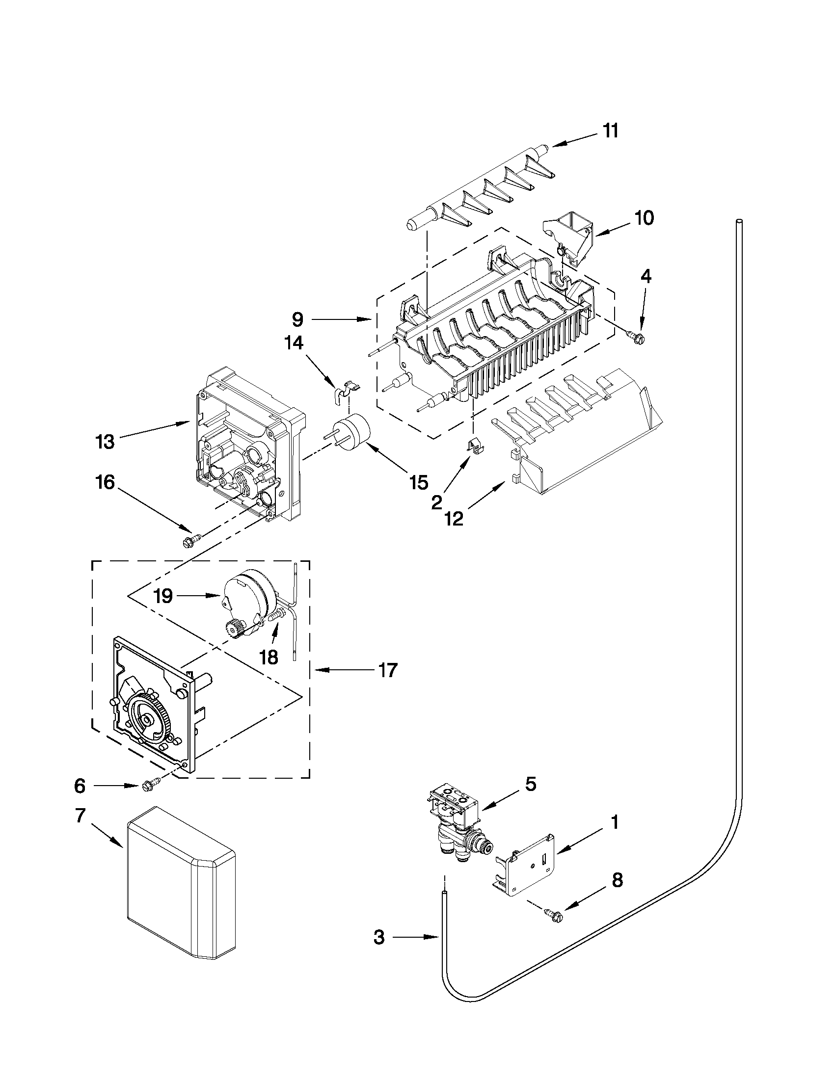 Whirlpool BRS62CBBNA01 icemaker parts diagram