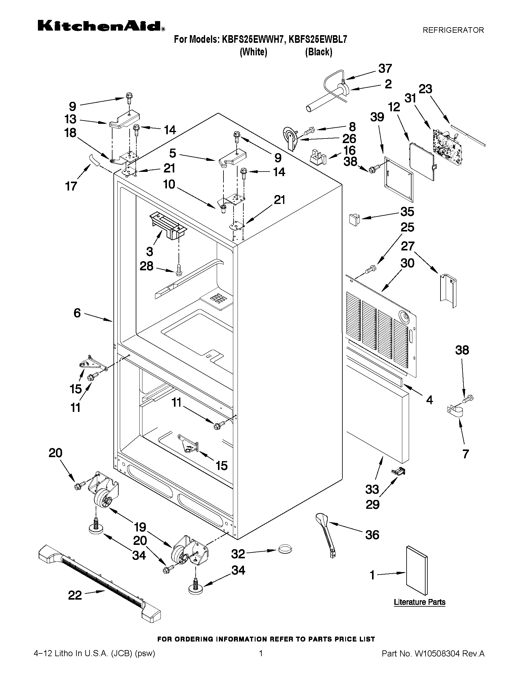 KitchenAid KBFS25EWWH7 cabinet parts diagram