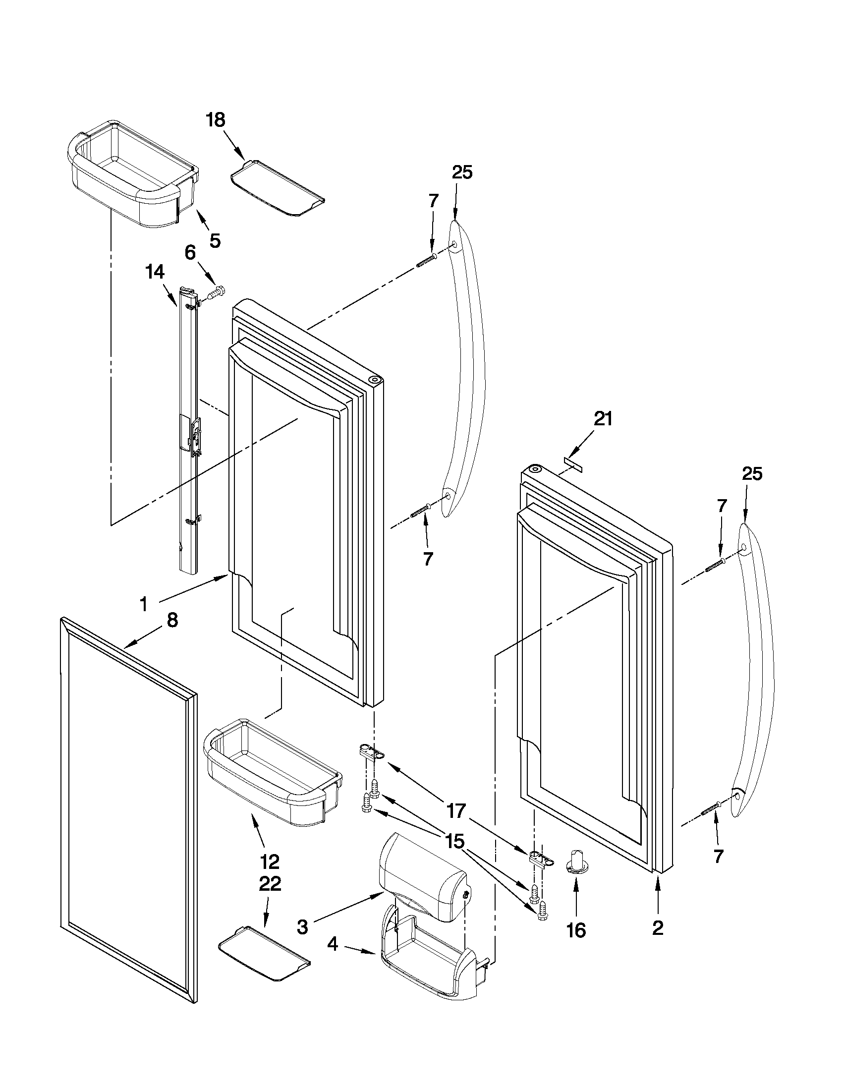 KitchenAid KBFS25EWWH7 refrigerator door parts diagram