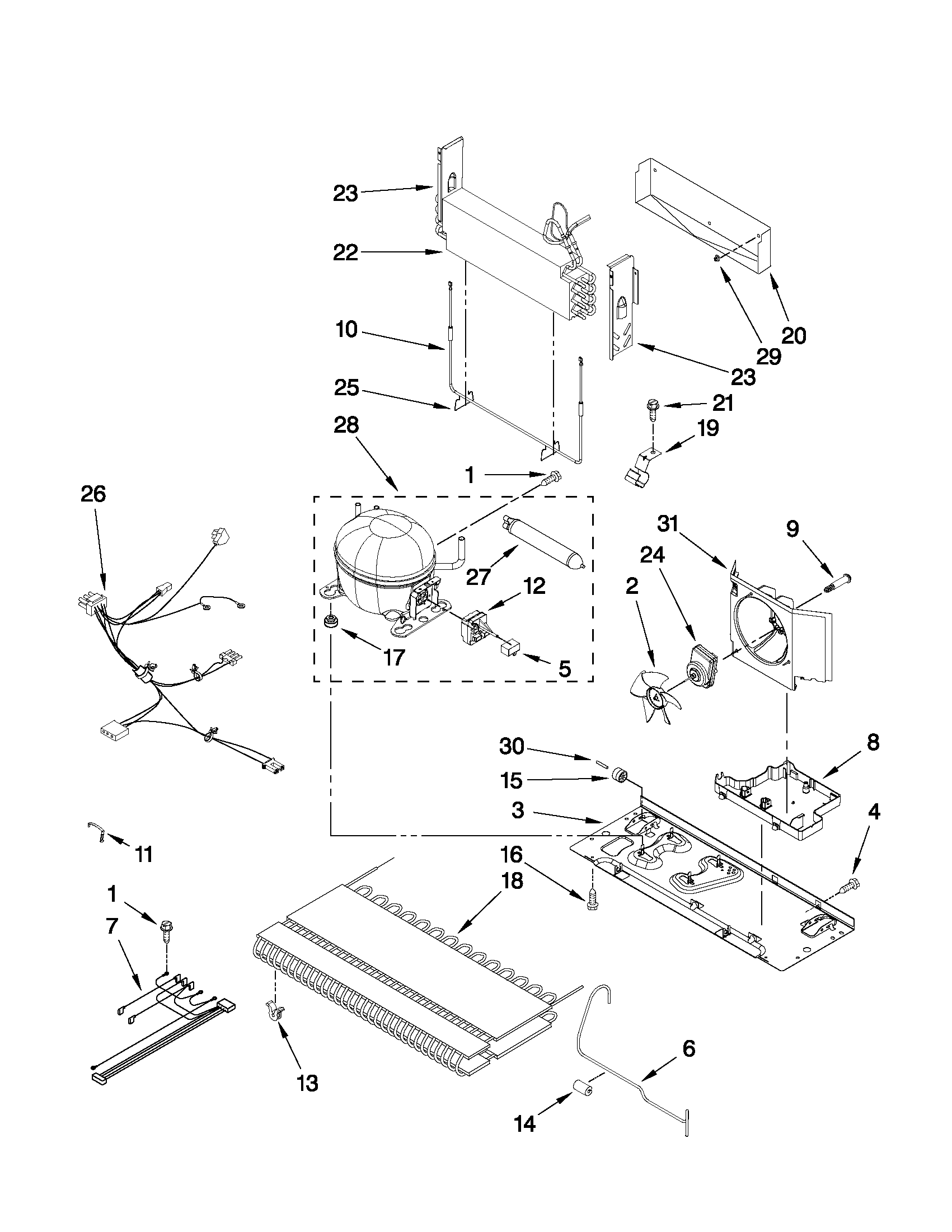 KitchenAid KBFS25EWWH7 unit parts diagram