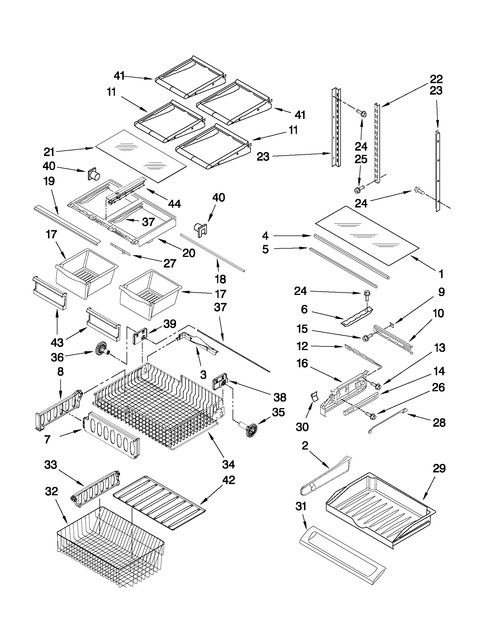 KitchenAid KBFS25EWWH7 shelf parts diagram