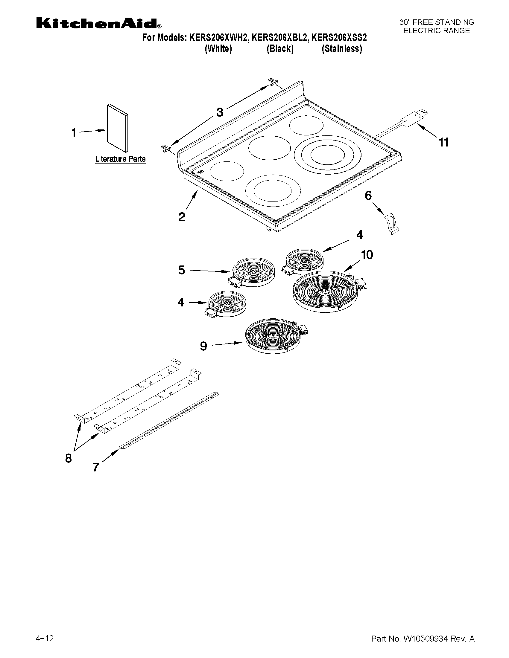 KitchenAid KERS206XWH2 cooktop parts diagram