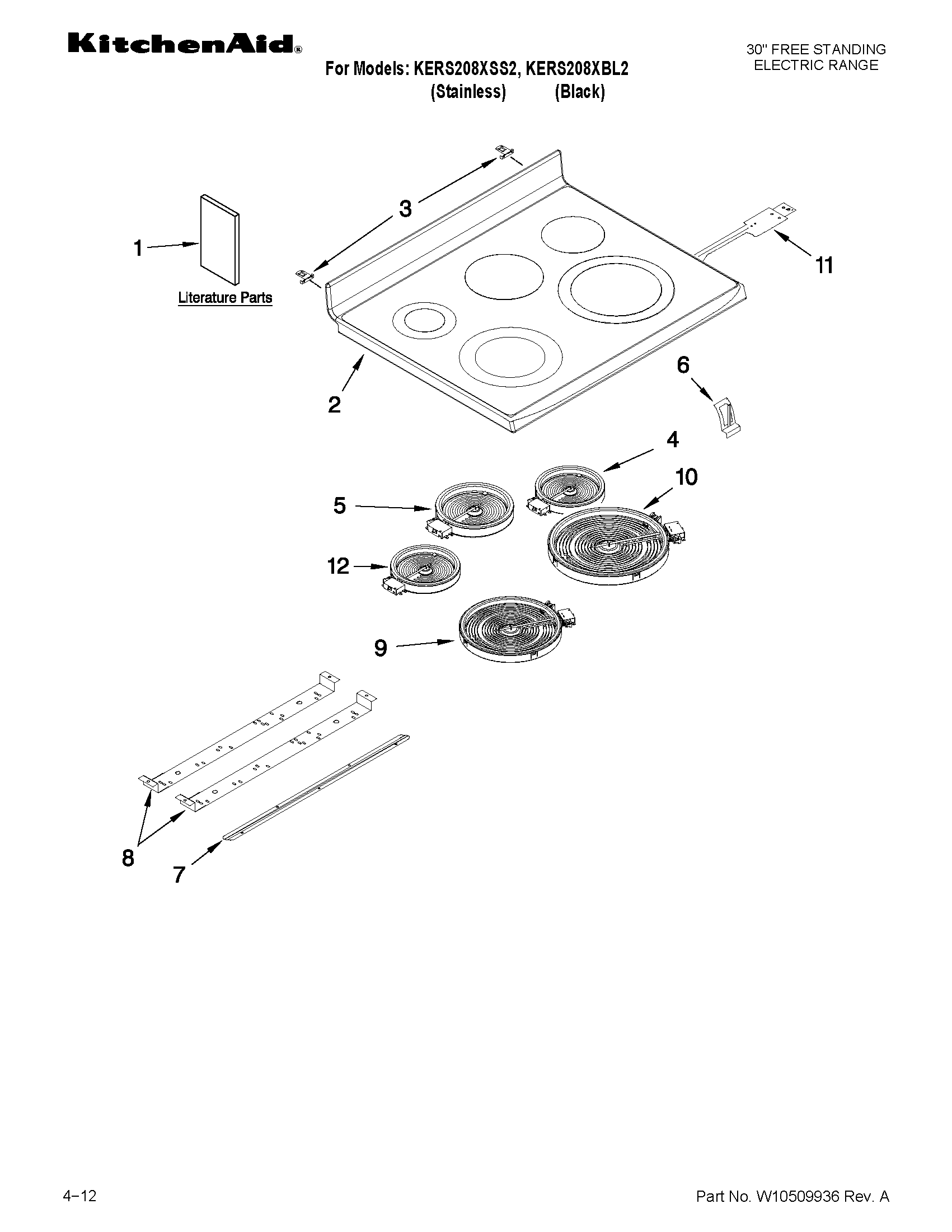 KitchenAid KERS208XBL2 cooktop parts diagram