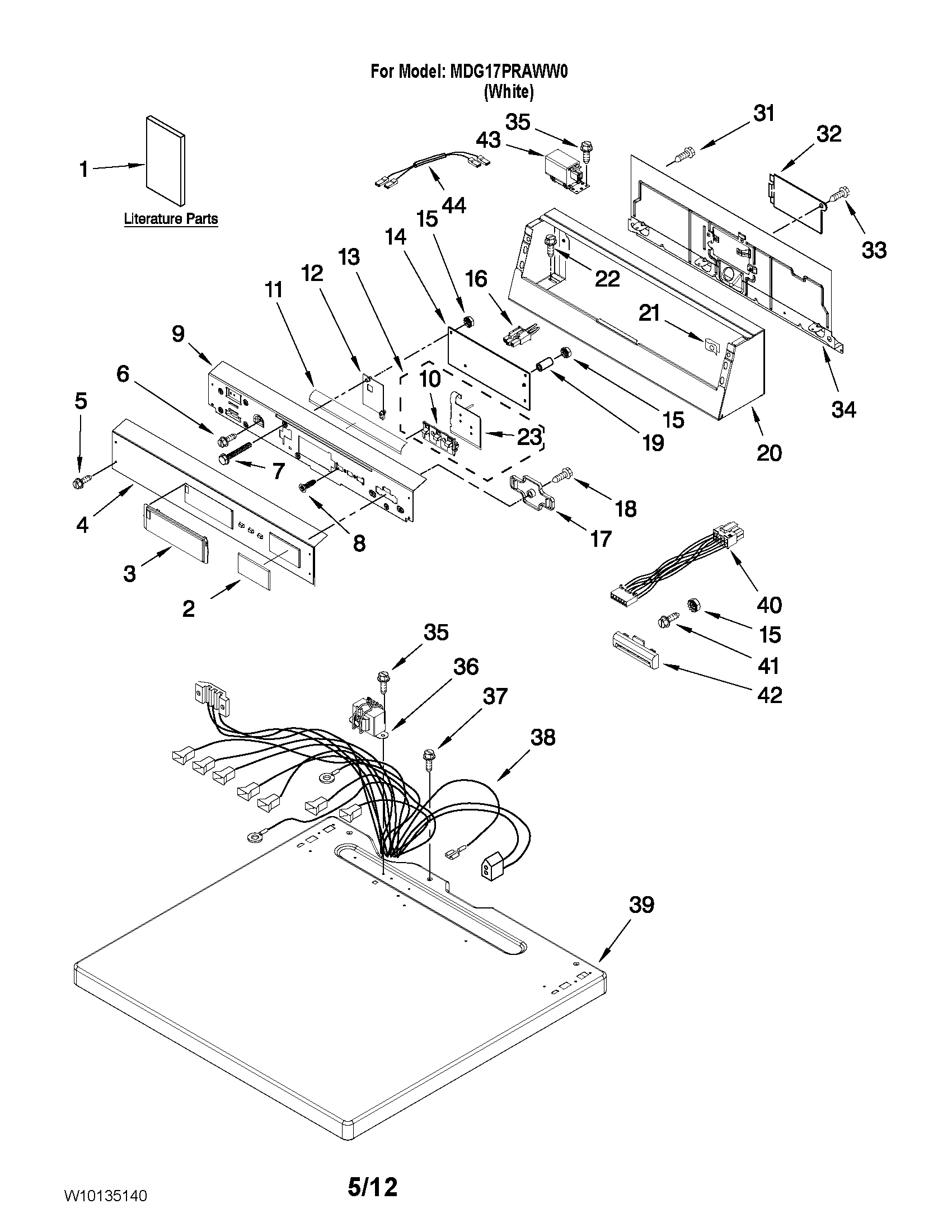 Maytag MDG17PRAWW0 top and console parts diagram