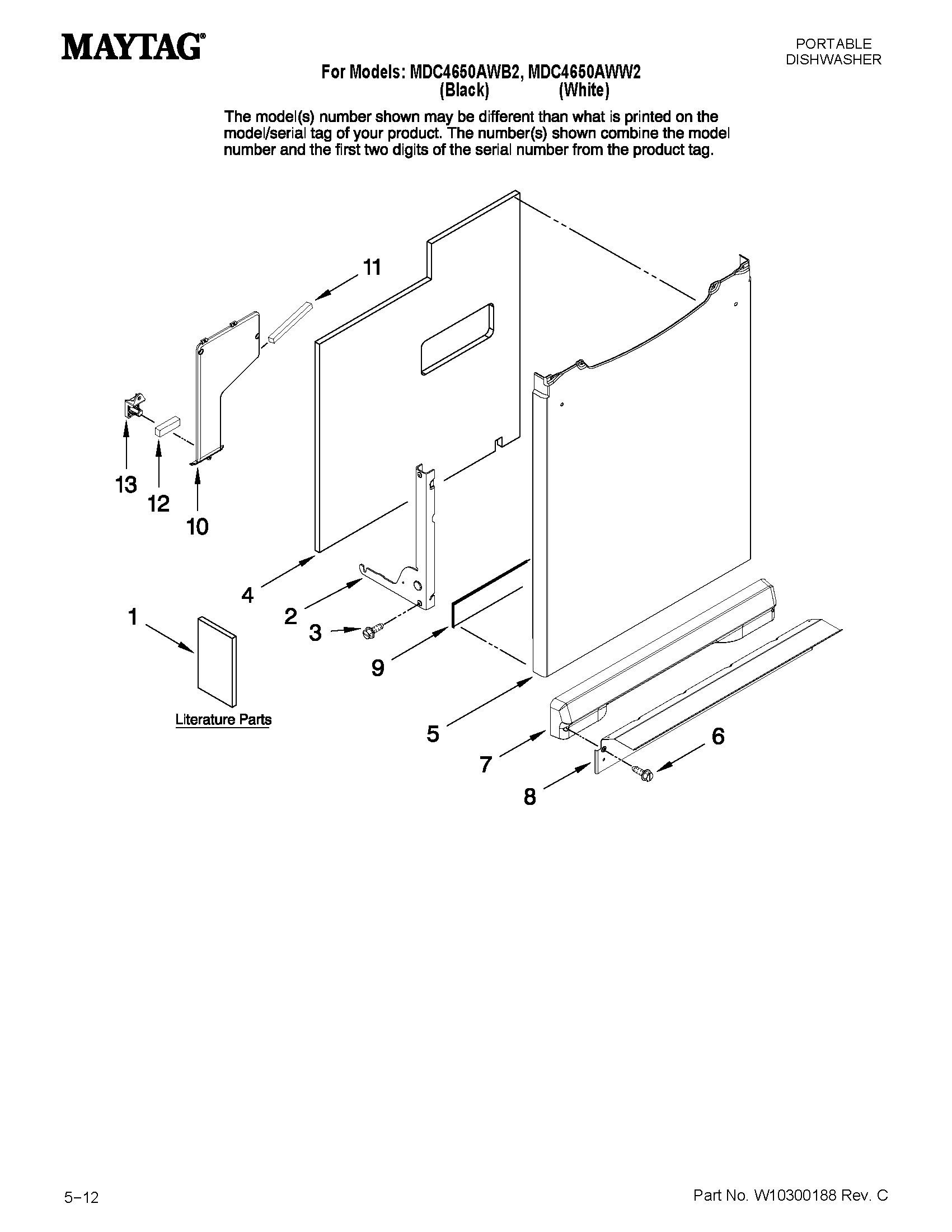 Maytag MDC4650AWW2 door and panel parts diagram