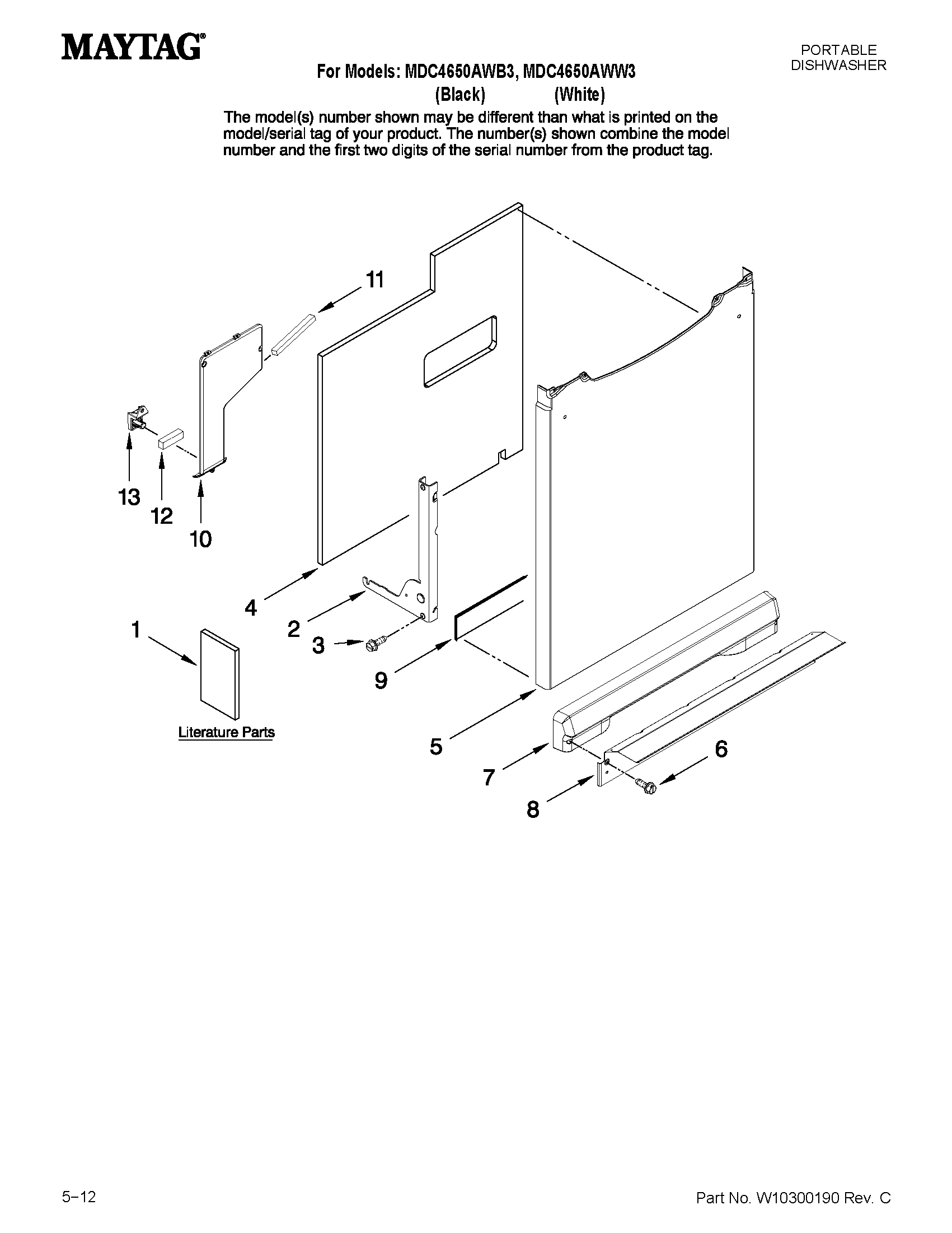 Maytag MDC4650AWB3 door and panel parts diagram
