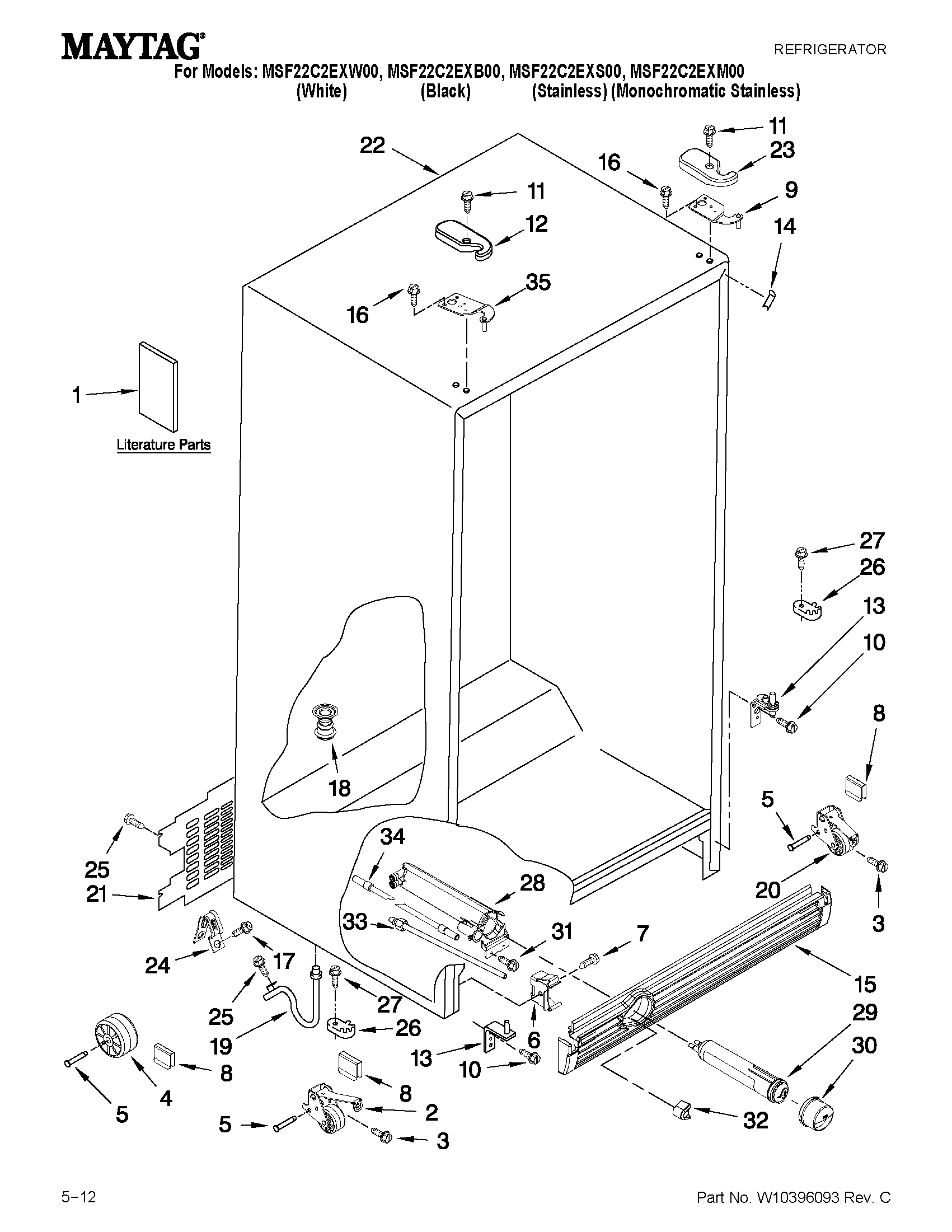 Maytag MSF22C2EXB00 cabinet parts diagram